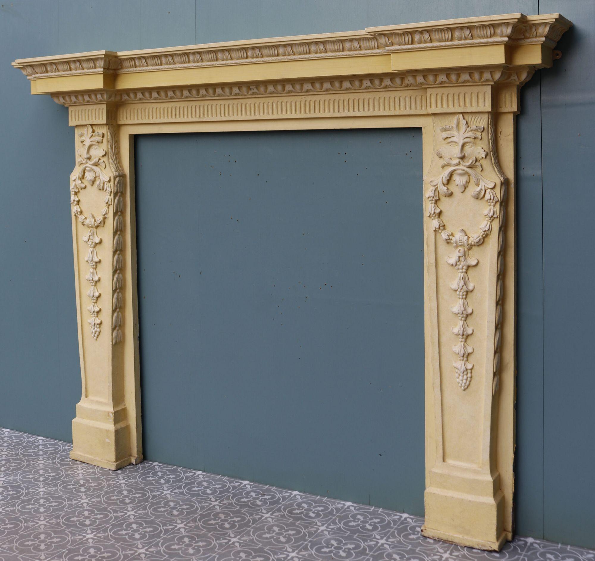 This unusual large scale Victorian style fireplace once resided in a large country property in the scenic village of Sonning, near Reading. Dating from the late 19th century, this decorative design is hand carved with masks of the Green Man - a