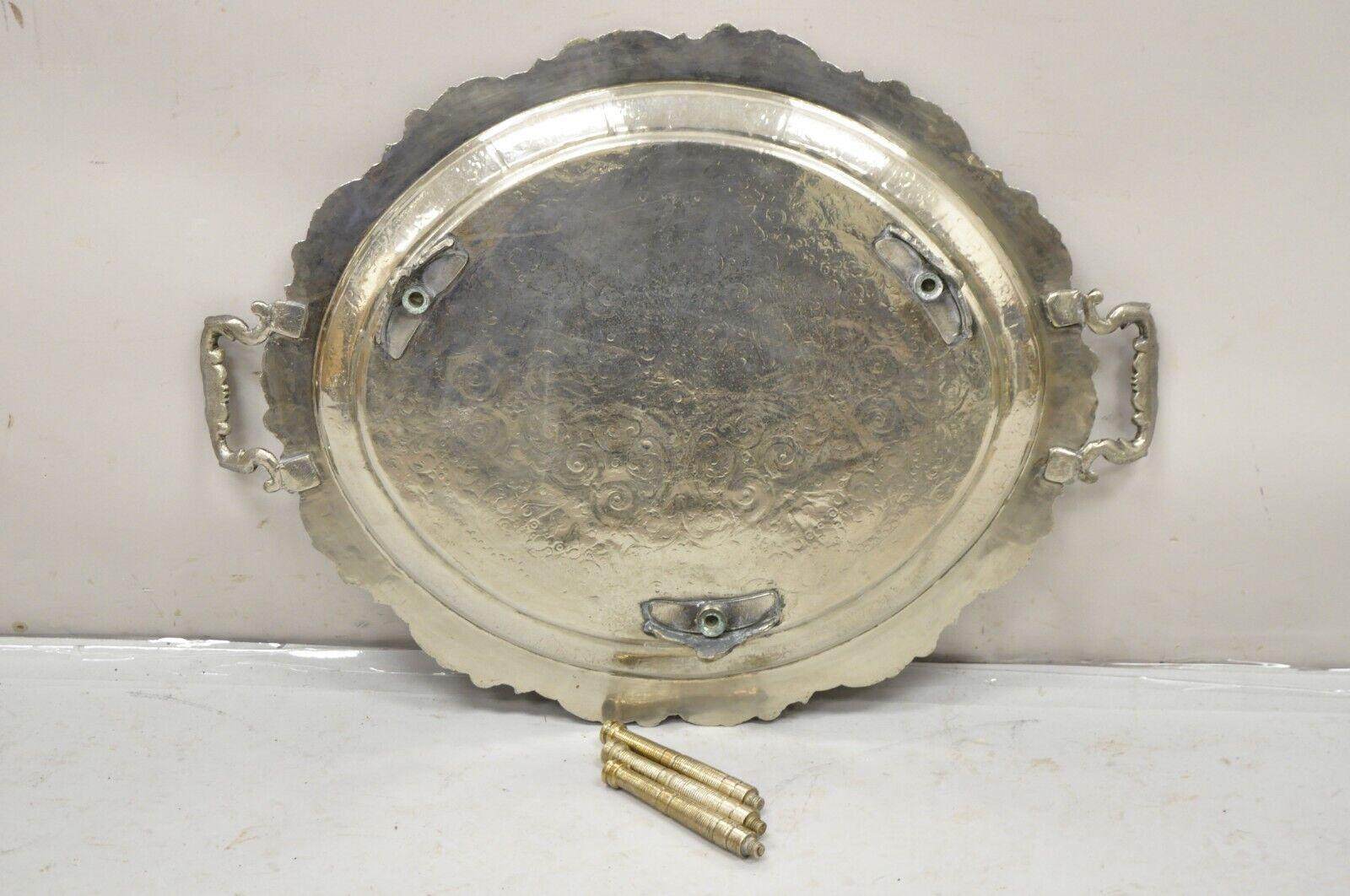 Large Victorian Style Oval Silver Plated Serving Platter Tray on Raised Feet For Sale 6