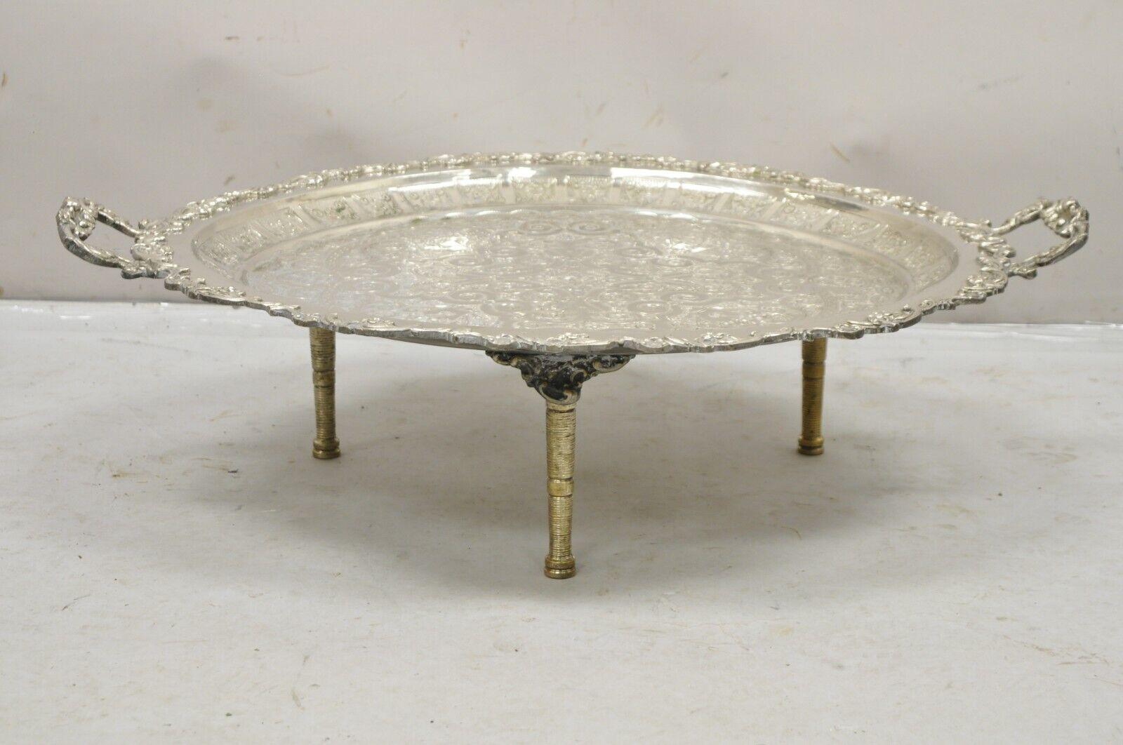 Large Victorian Style Oval Silver Plated Serving Platter Tray on Raised Feet For Sale 8