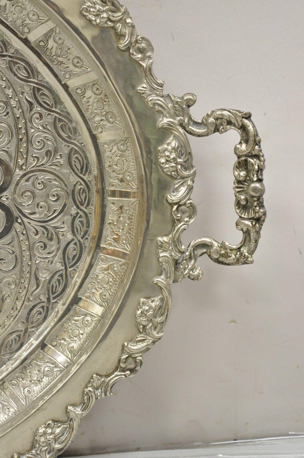 Large Victorian Style Oval Silver Plated Serving Platter Tray on Raised Feet For Sale 1