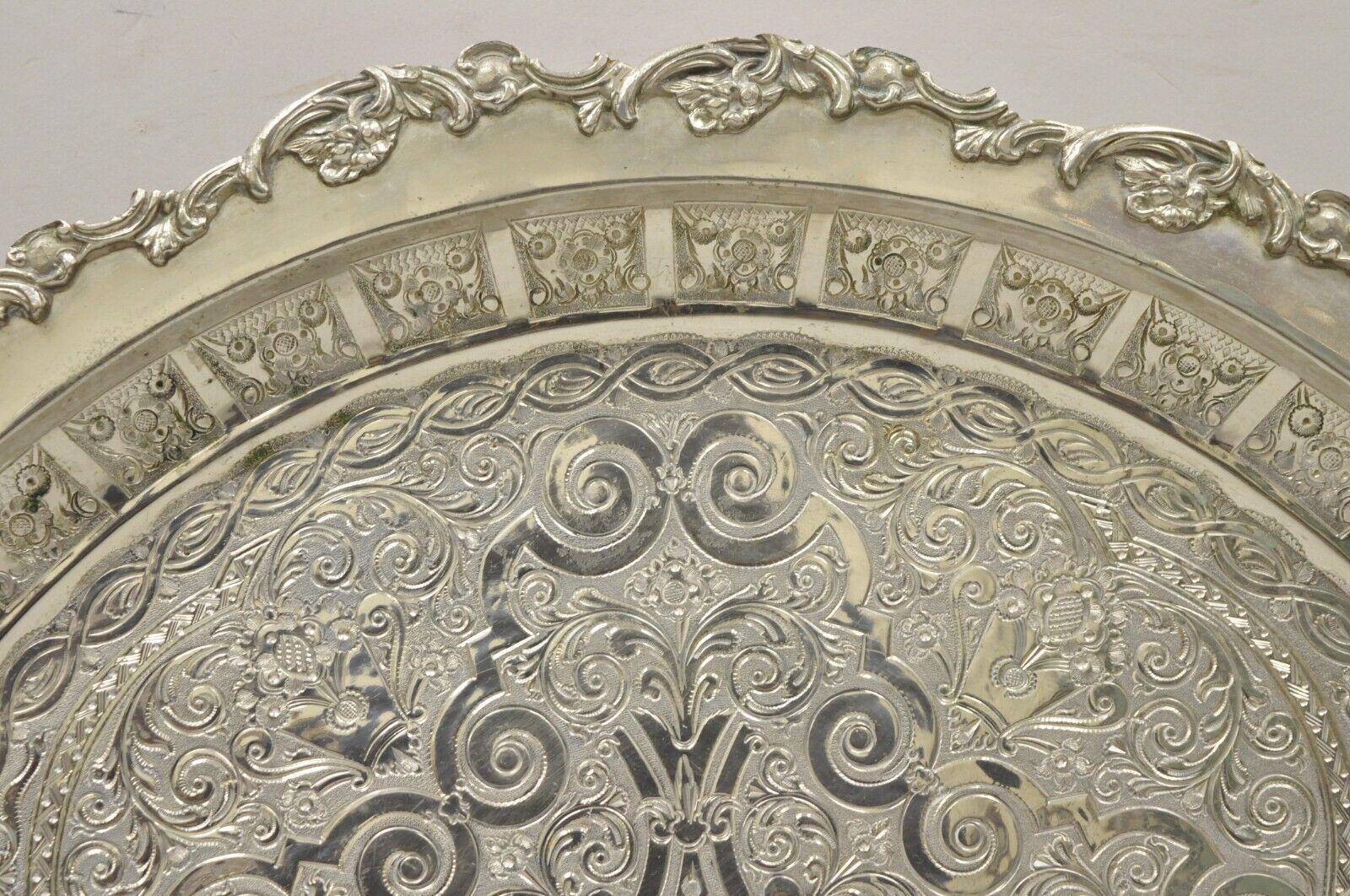 Large Victorian Style Oval Silver Plated Serving Platter Tray on Raised Feet For Sale 2