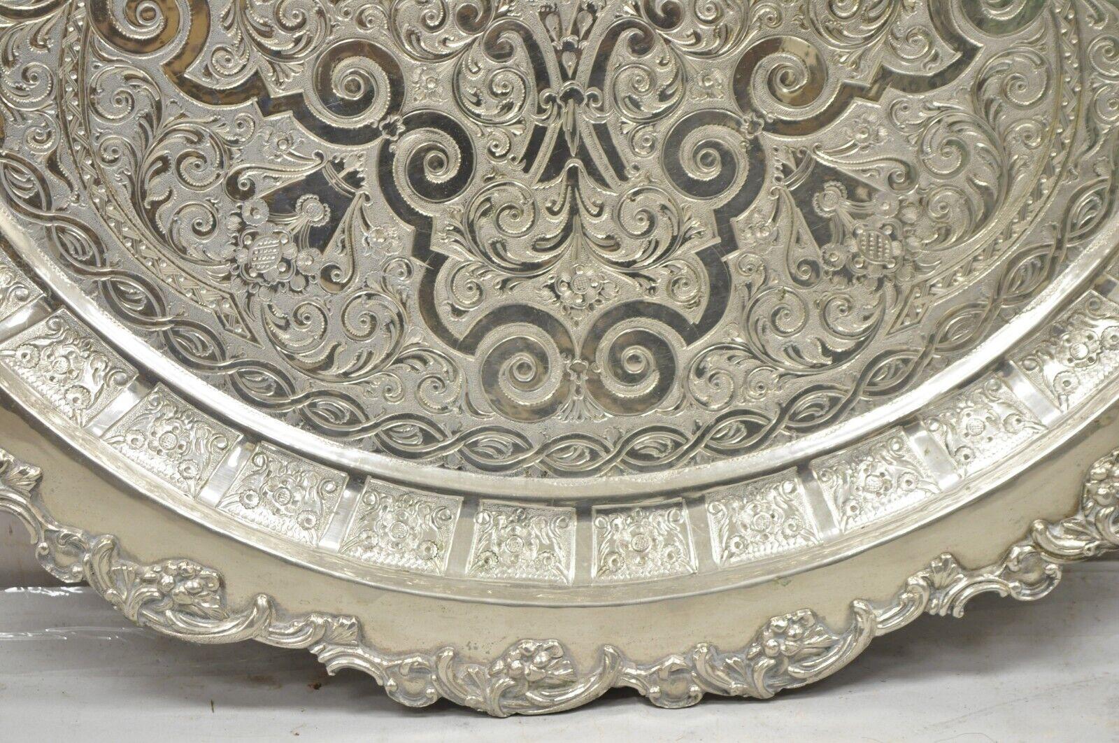 Large Victorian Style Oval Silver Plated Serving Platter Tray on Raised Feet For Sale 4