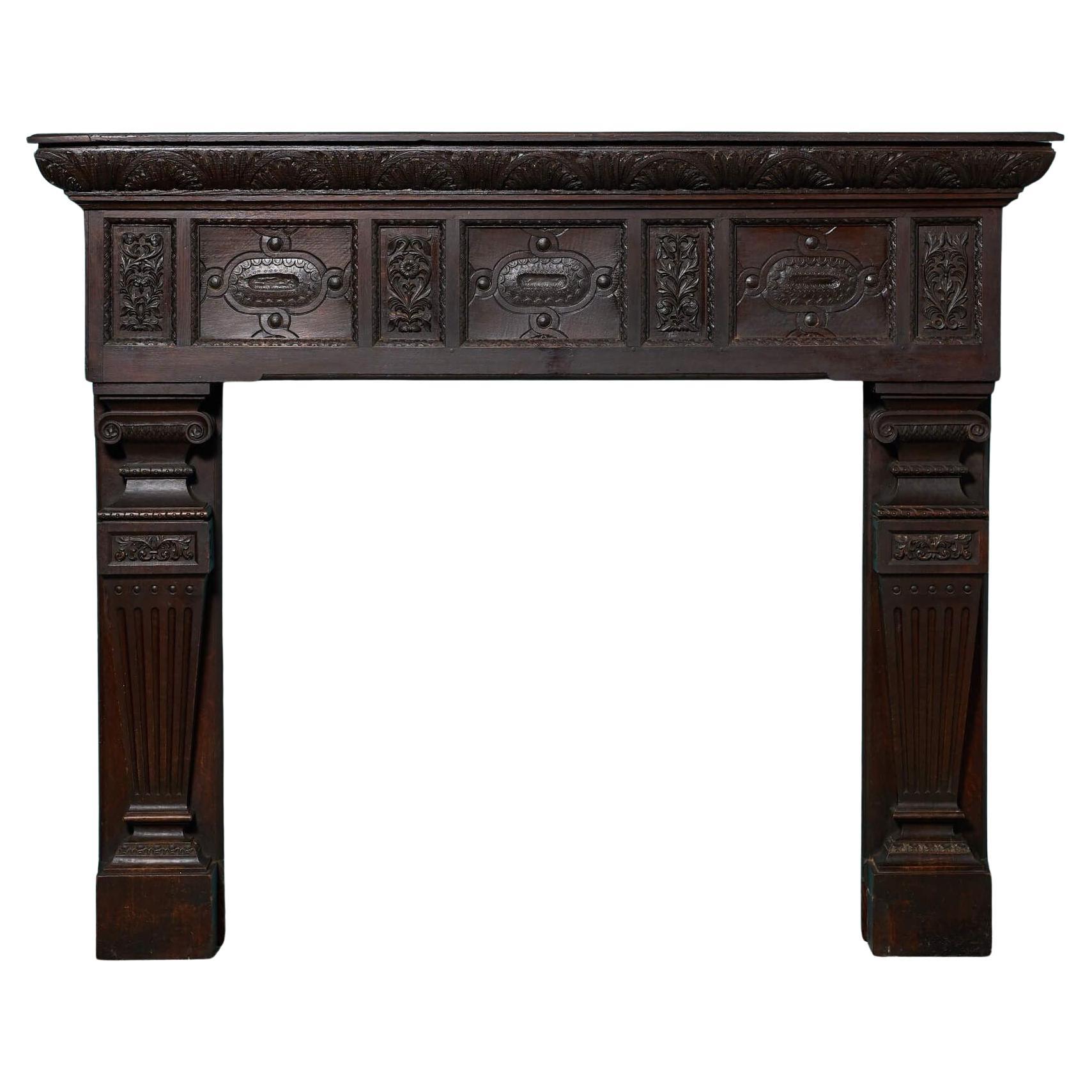 Large Victorian Tudor Revival Oak Fire Mantel