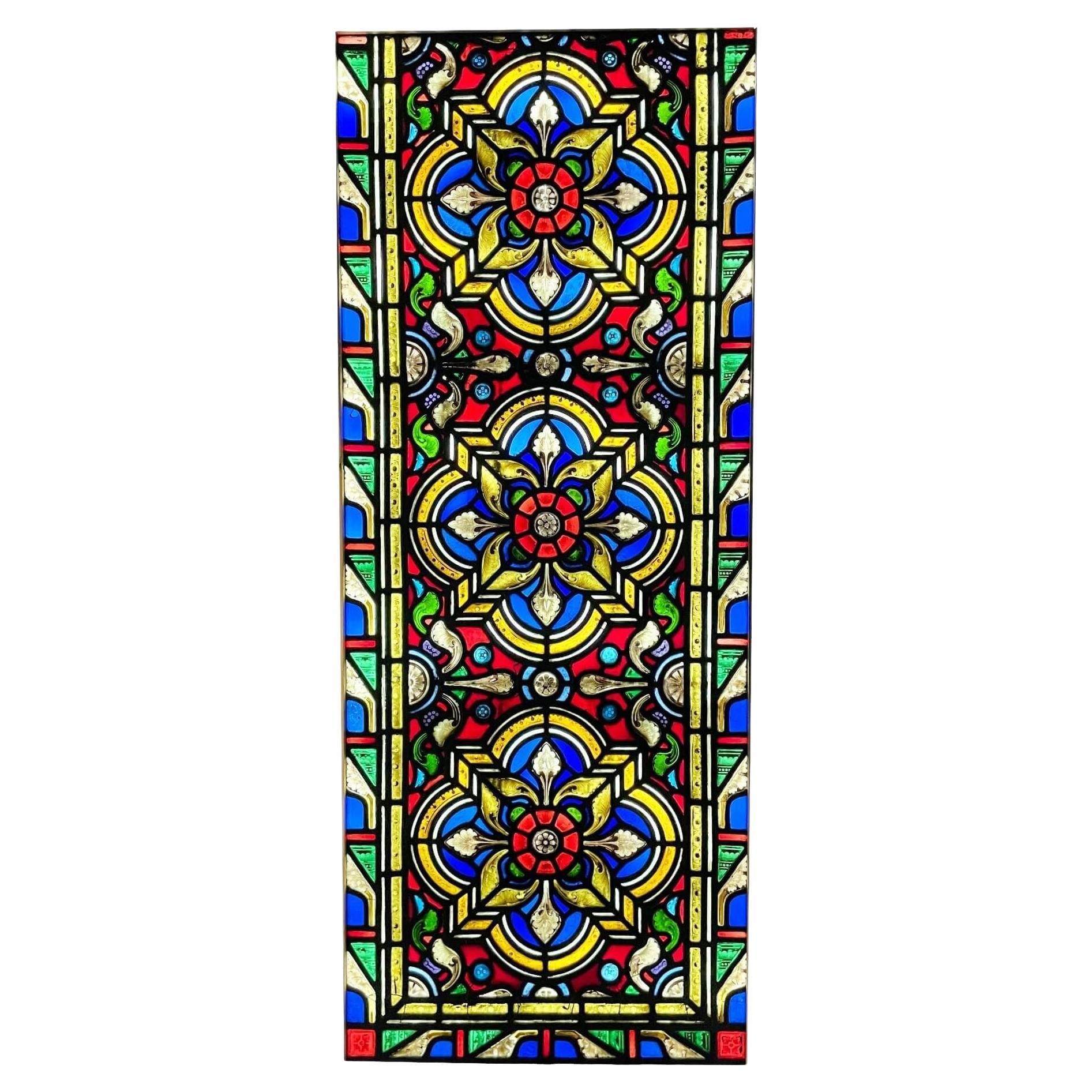 Large Victorian Tudor Rose Stained Glass Window For Sale