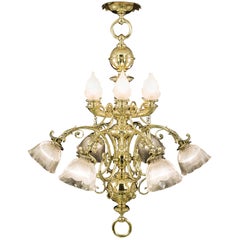 Large Victorian Twelve-Branch Brass Antique Chandelier