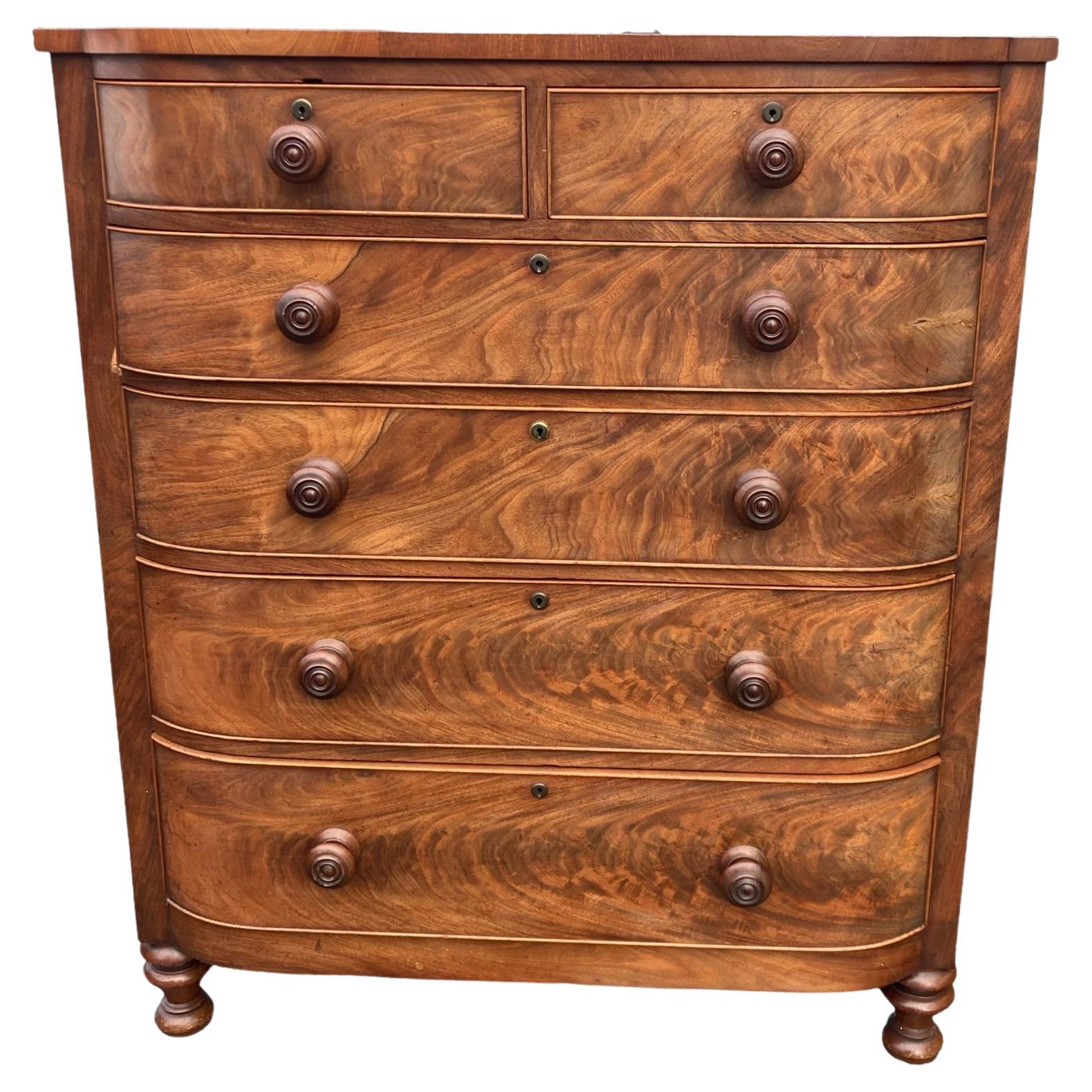 Large Victorian Two over Four Bow fronted Mahohany Chest Graduated drawers