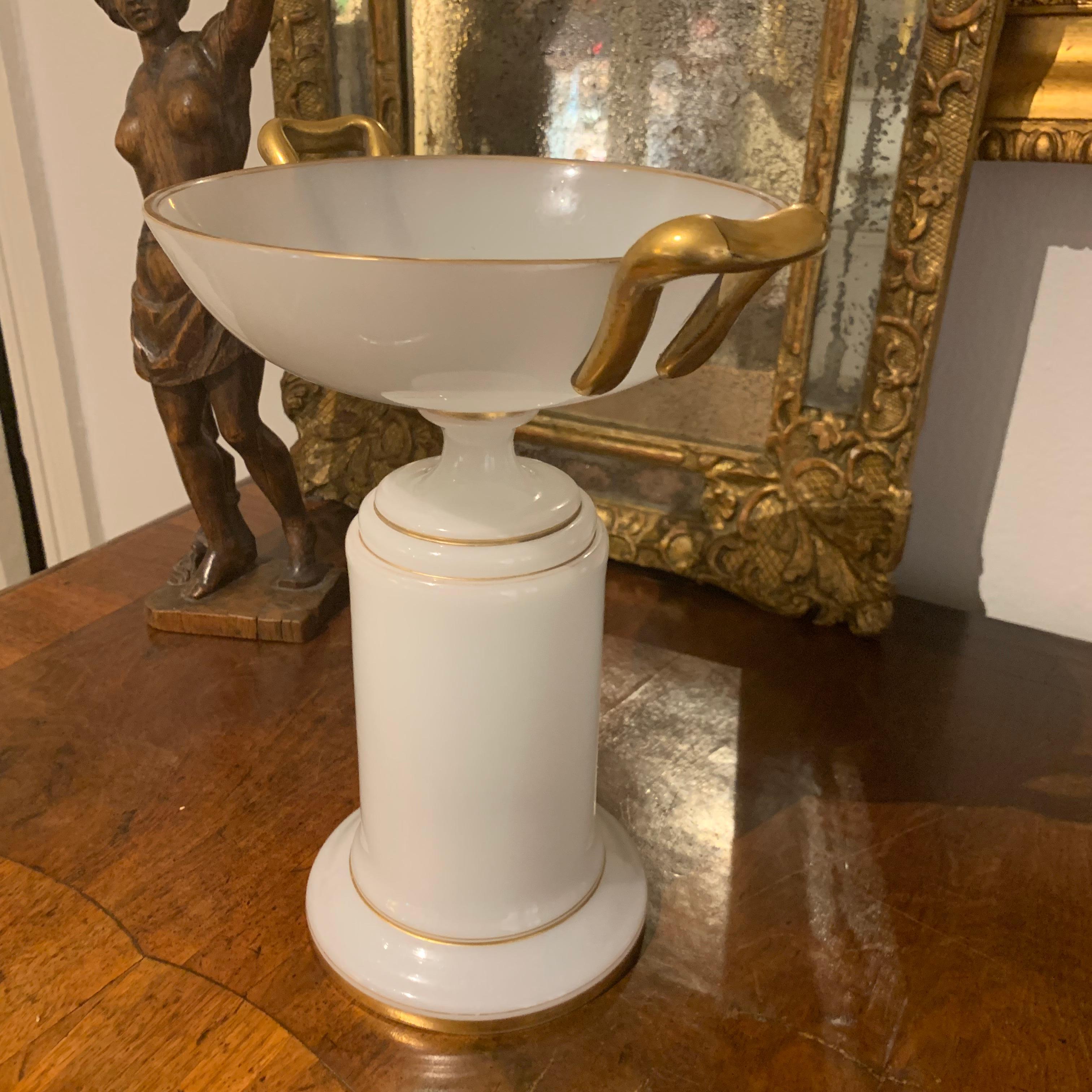 Large Victorian White Opaline Glass Tray Centerpiece with Gilded Decoration For Sale 5