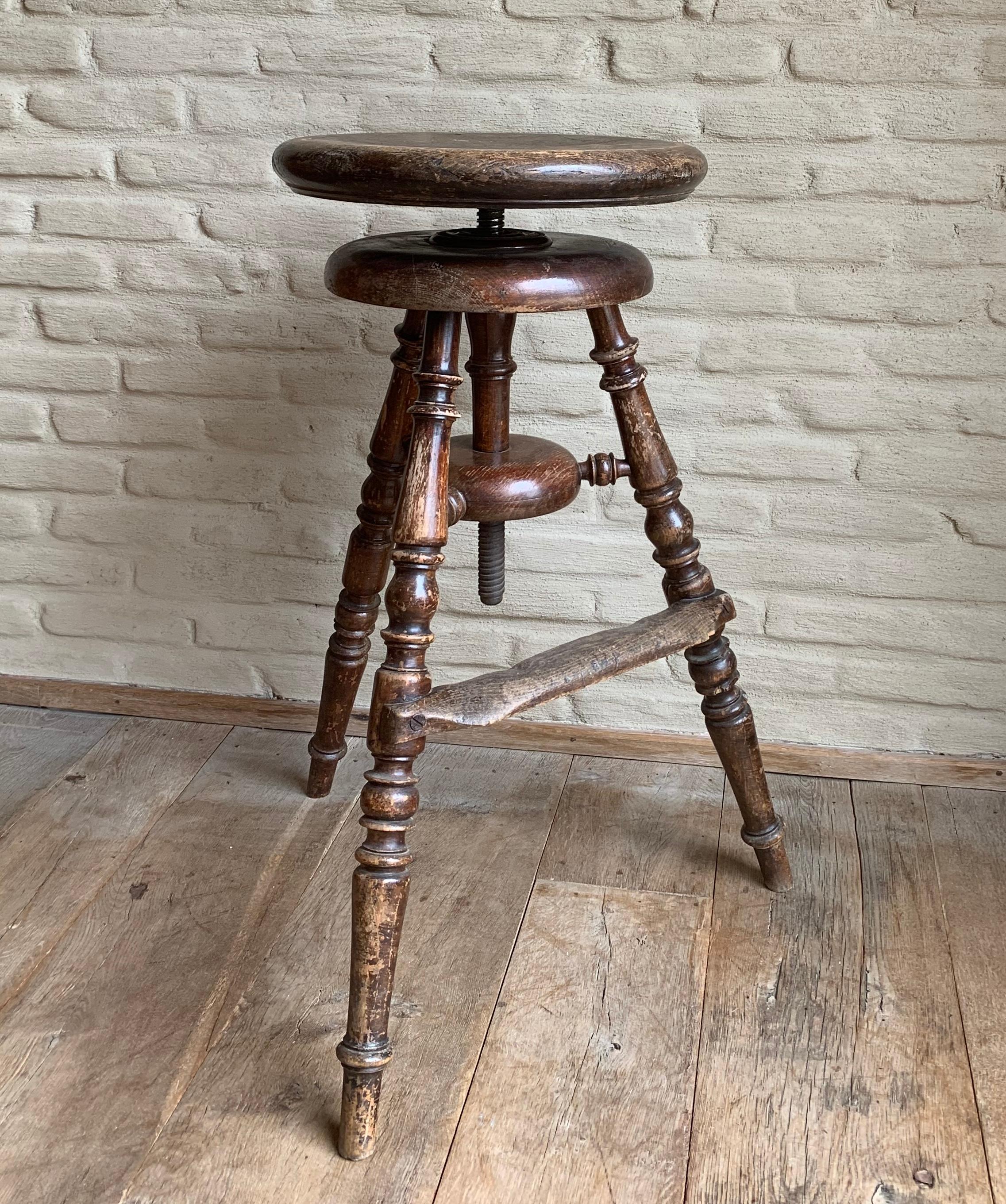 Hand-Crafted Large Victorian Wooden Swivel Bar Stool