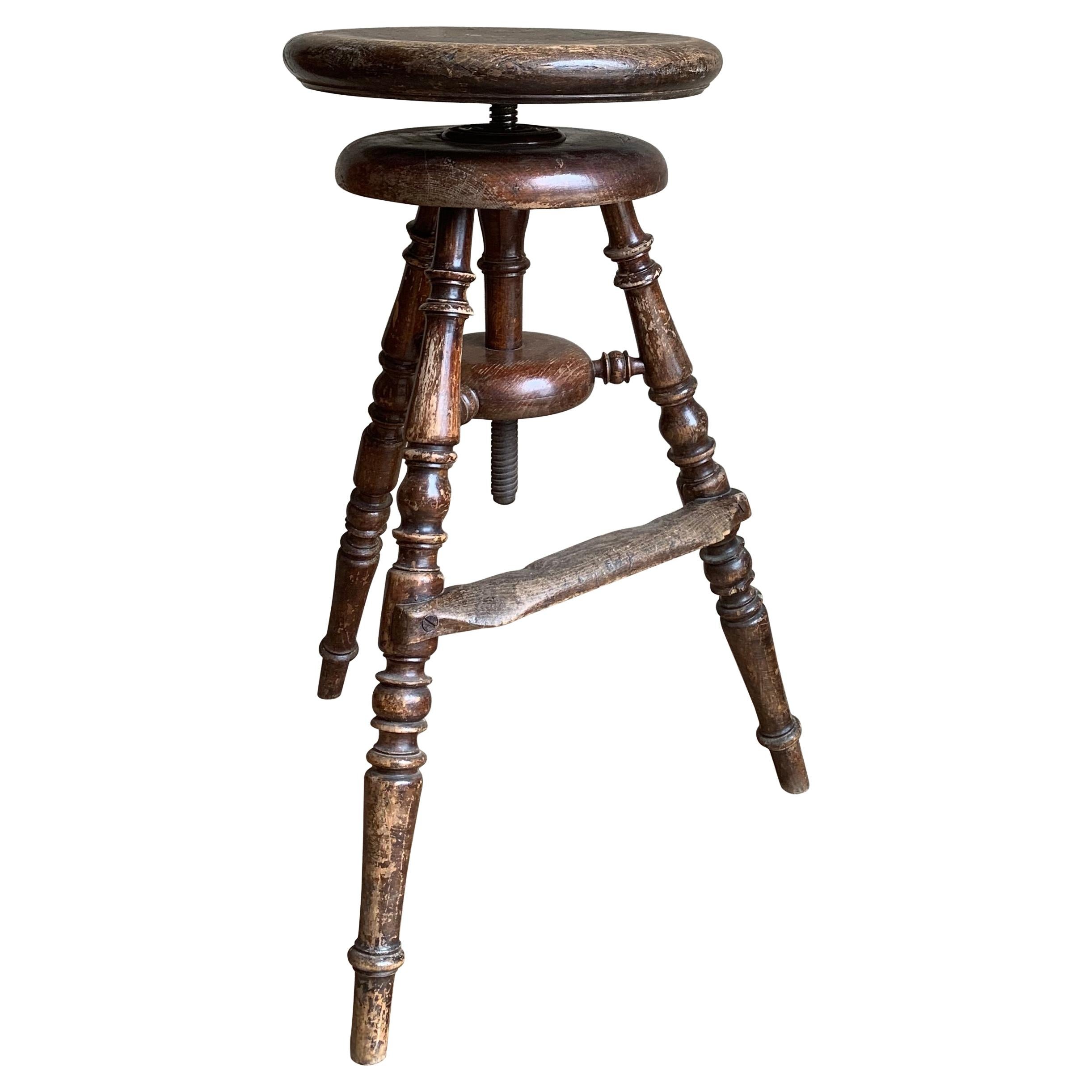 Large Victorian Wooden Swivel Bar Stool