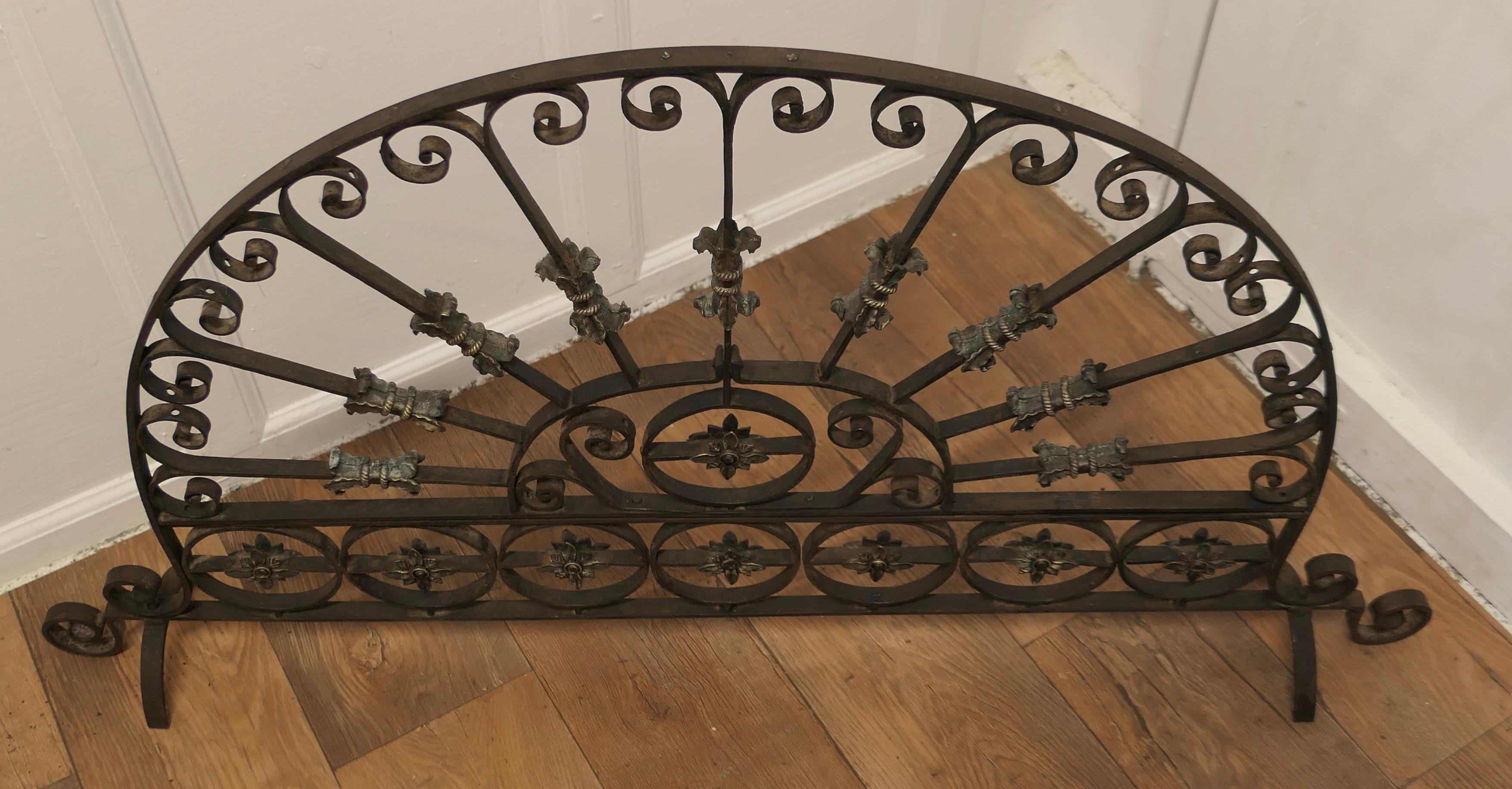 Late 19th Century Large Victorian Wrought Iron Fan Shaped Fire Screen   
