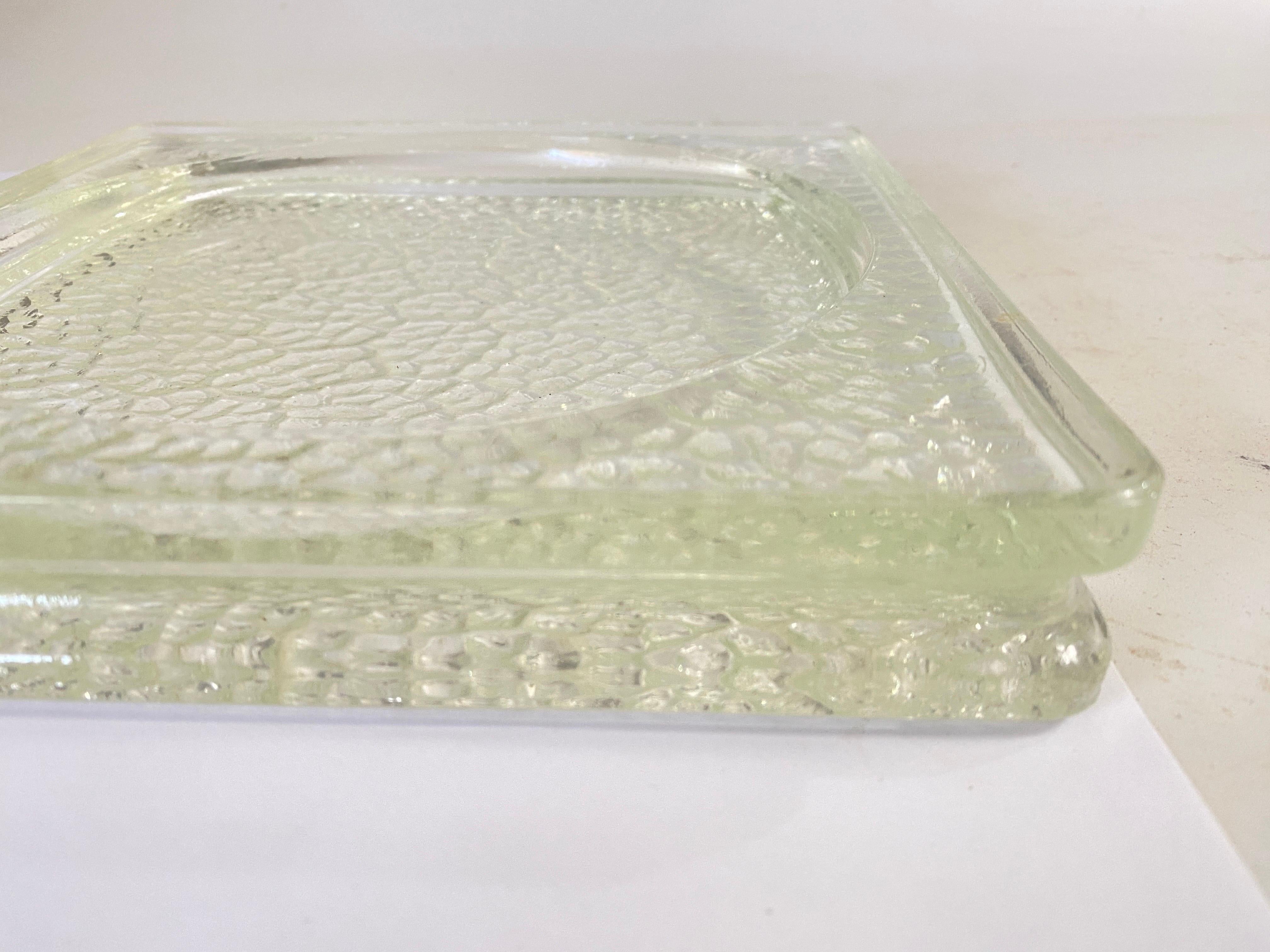 Large Vide Poche or Ashtray in Glass, Geometrical Patterns France, circa 1970 For Sale 4