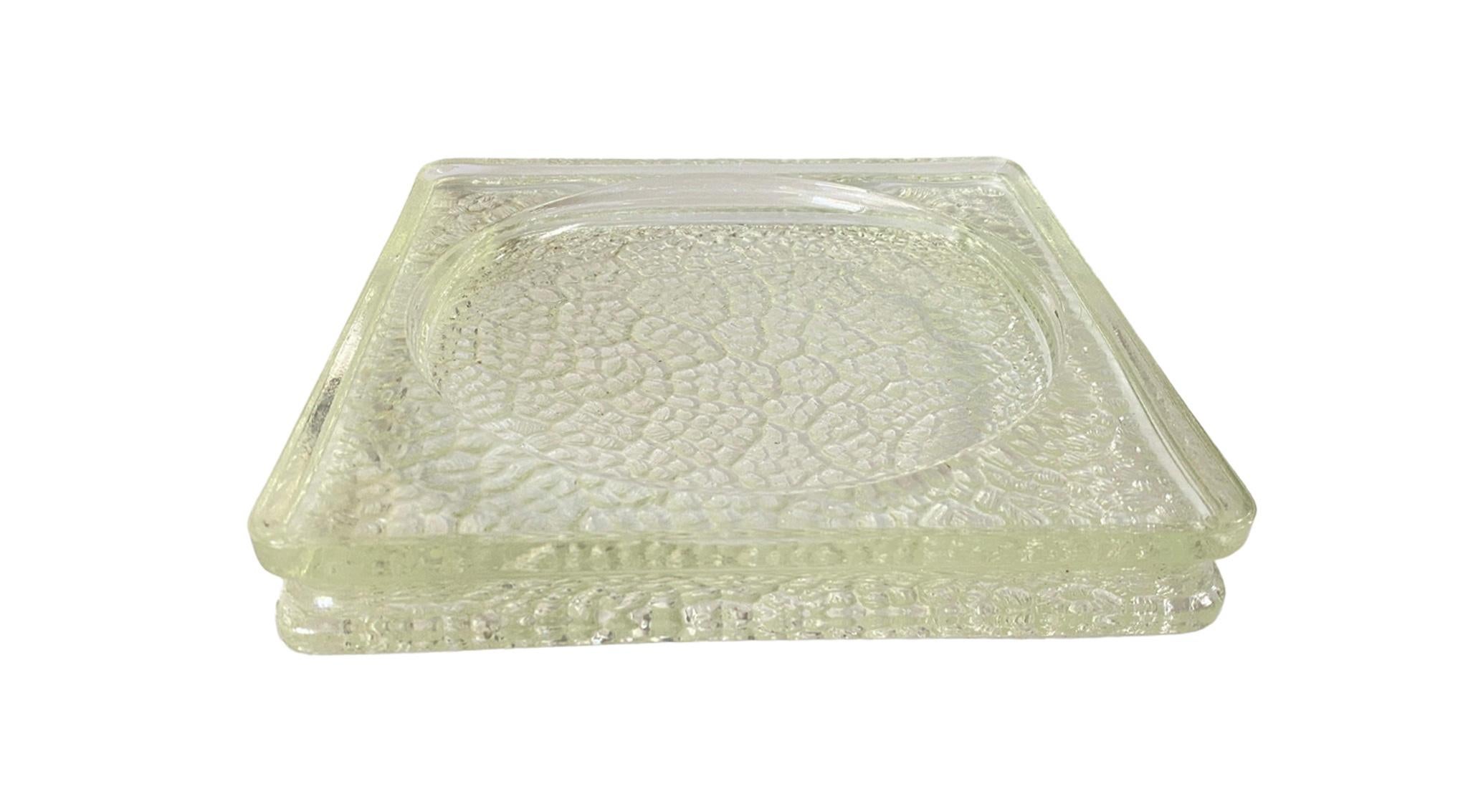 Large Vide Poche or Ashtray in Glass, Geometrical Patterns France, circa 1970 For Sale 8