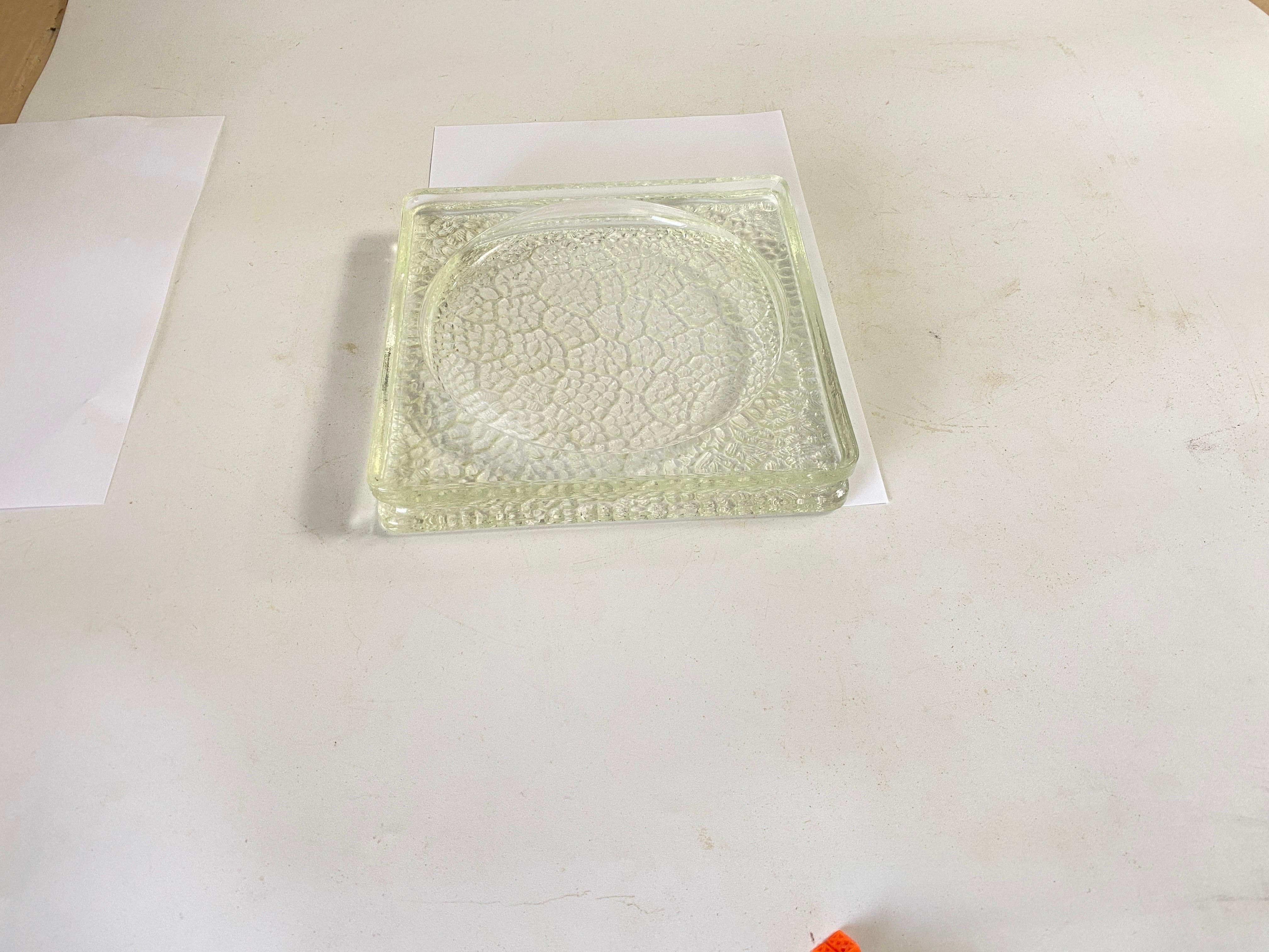 French Large Vide Poche or Ashtray in Glass, Geometrical Patterns France, circa 1970 For Sale