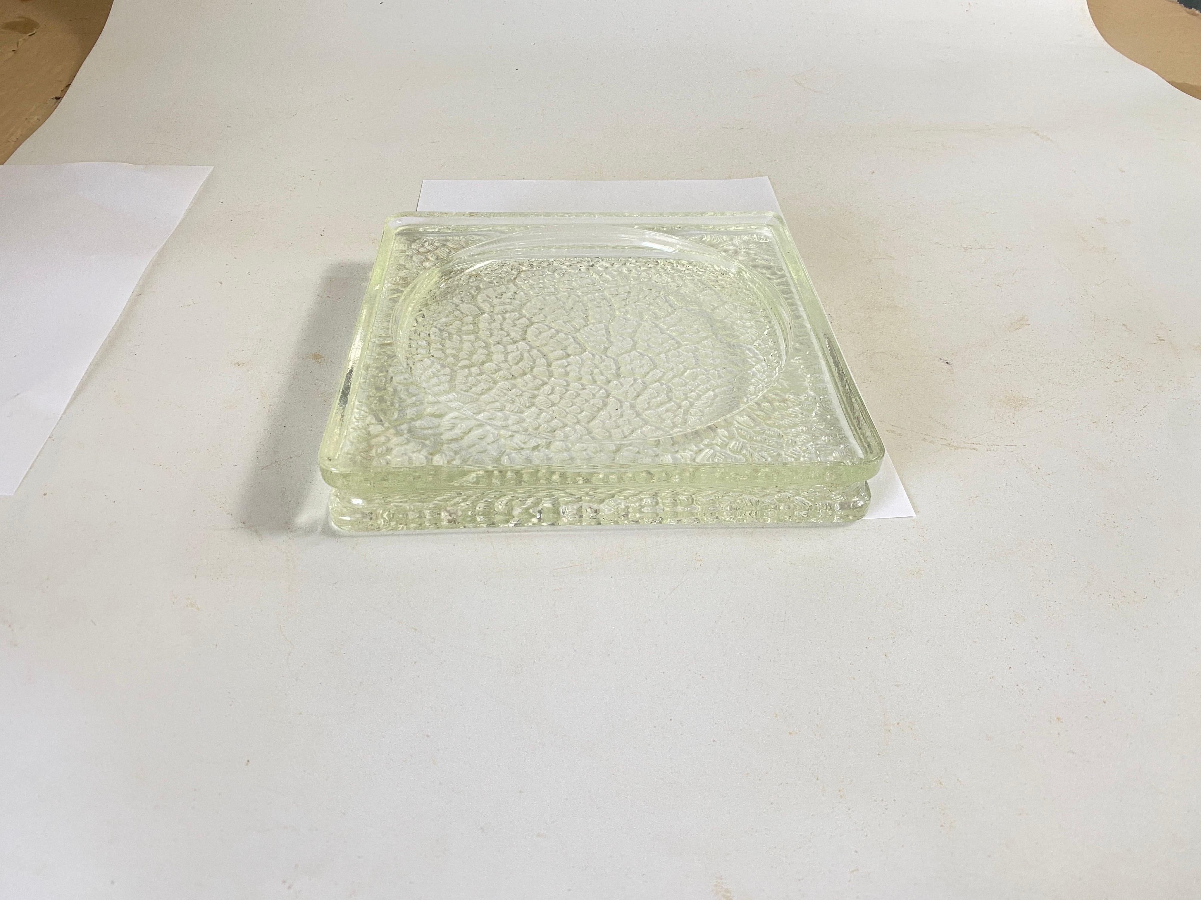 Late 20th Century Large Vide Poche or Ashtray in Glass, Geometrical Patterns France, circa 1970 For Sale