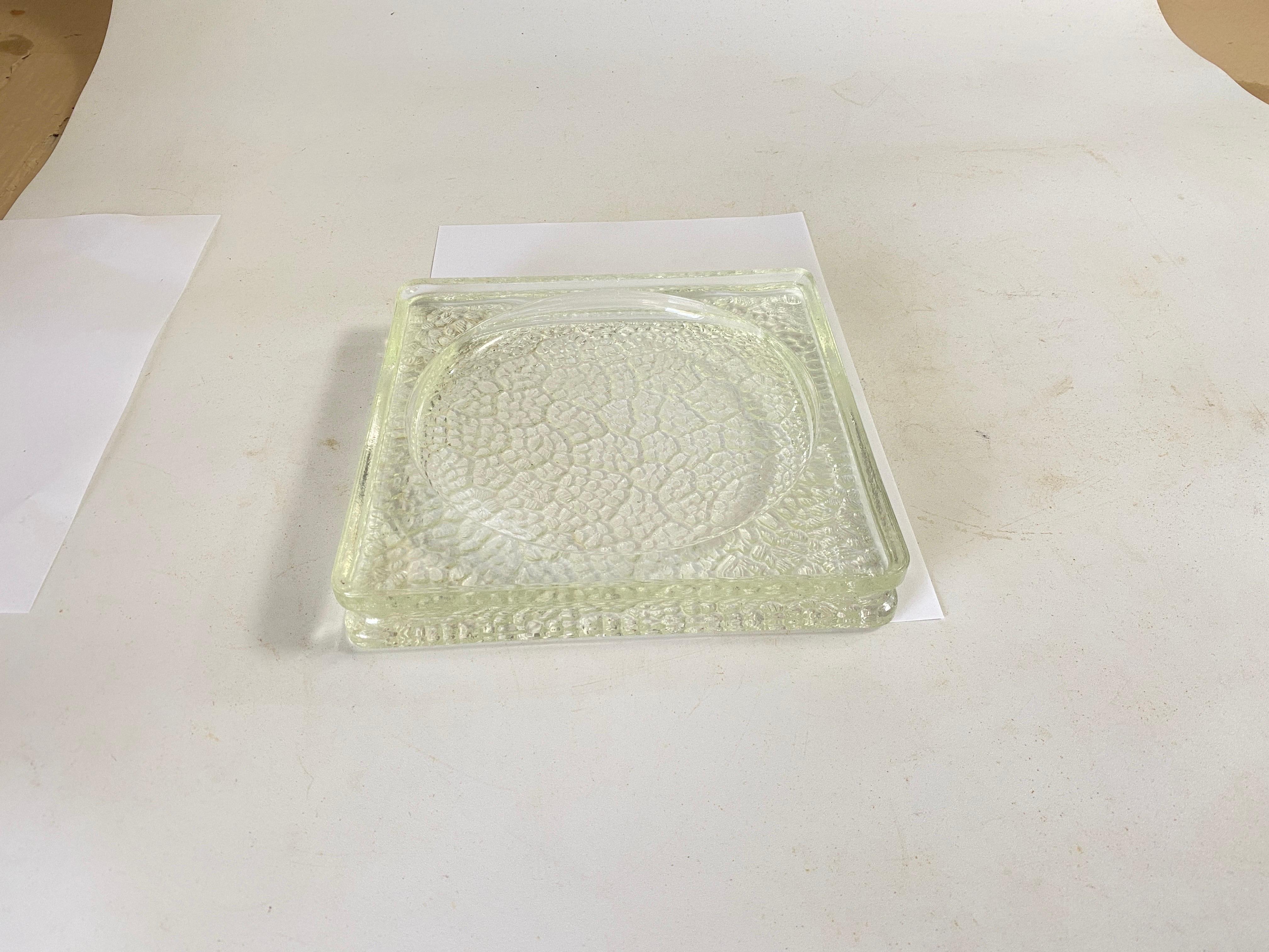 Art Glass Large Vide Poche or Ashtray in Glass, Geometrical Patterns France, circa 1970 For Sale