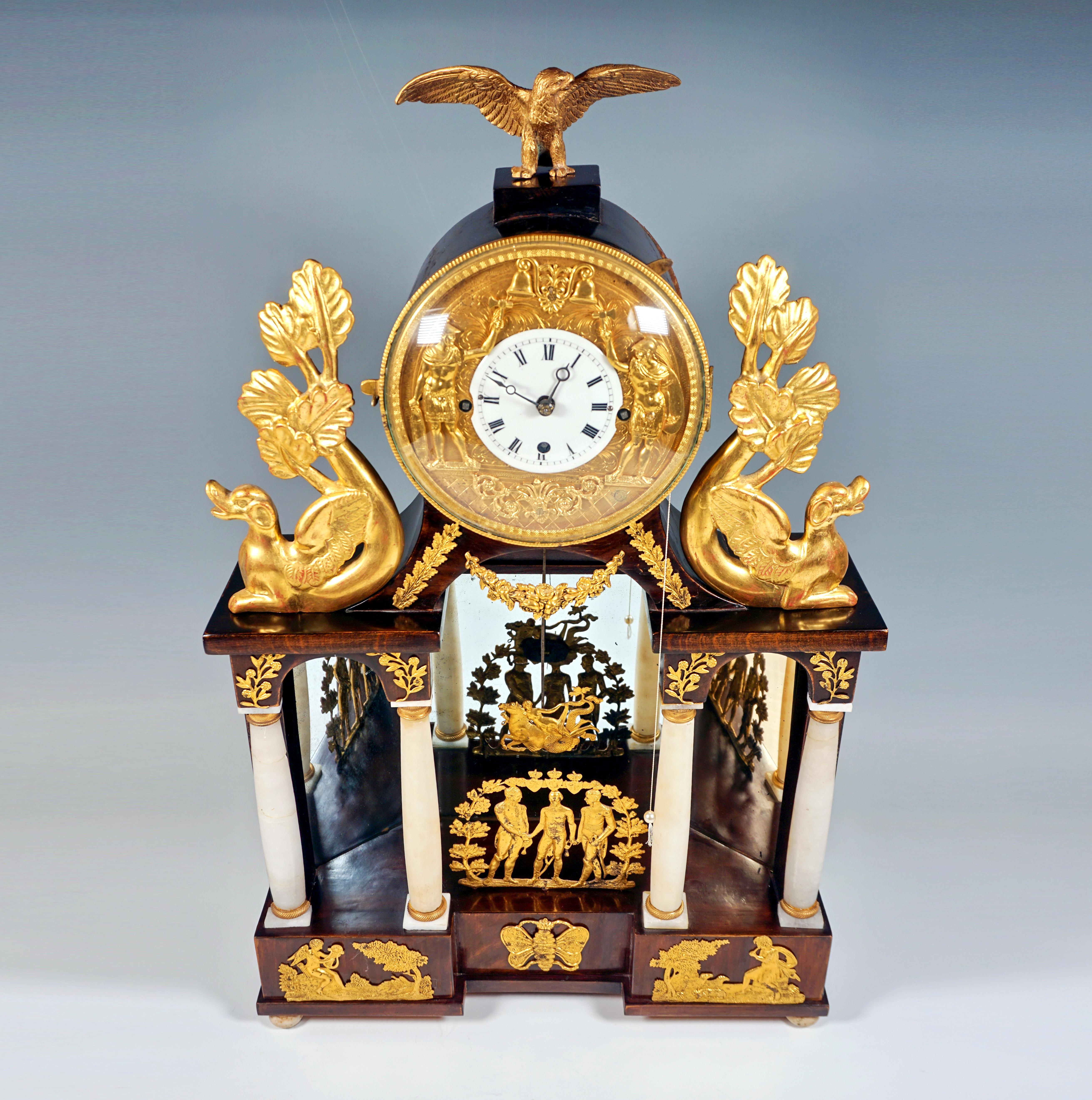 Austrian Large Vienna Empire Column Clock With Jacquart Automaton, Around 1820 For Sale