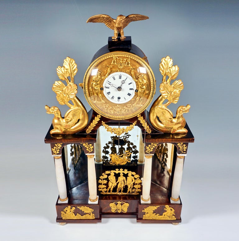 Hand-Crafted Large Vienna Empire Column Clock With Jacquart Automaton, Around 1820 For Sale