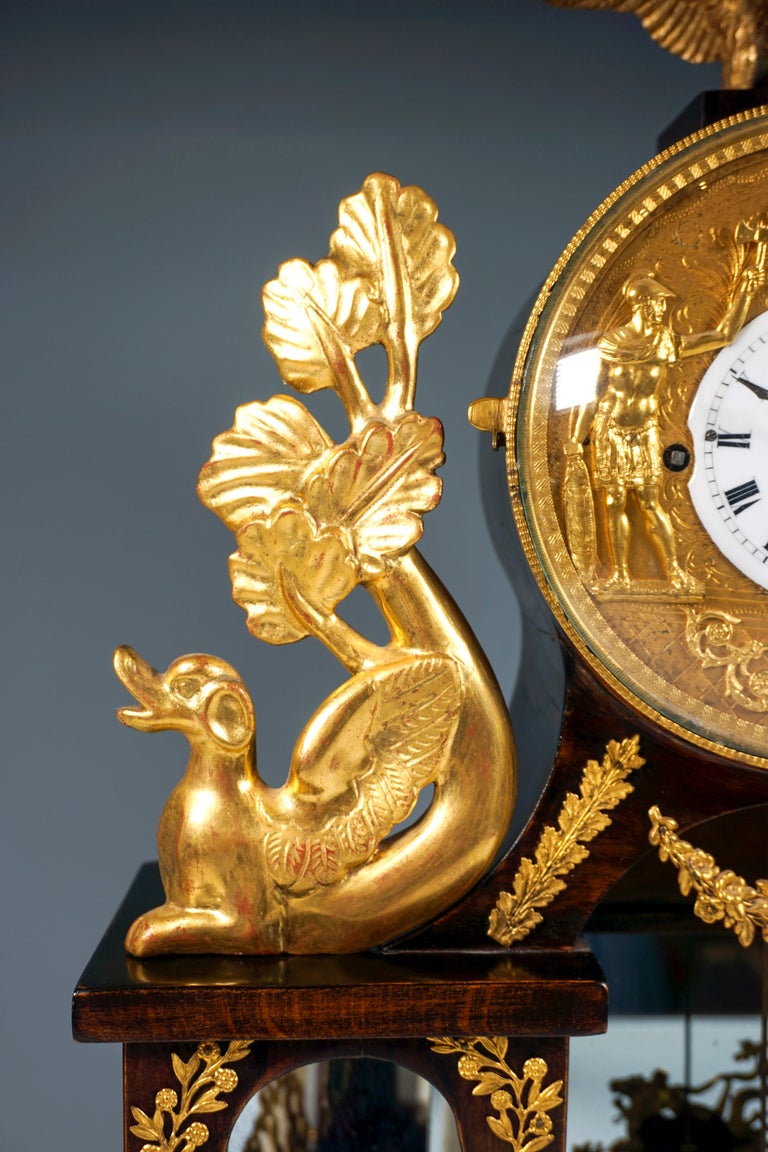 Brass Large Vienna Empire Column Clock With Jacquart Automaton, Around 1820 For Sale