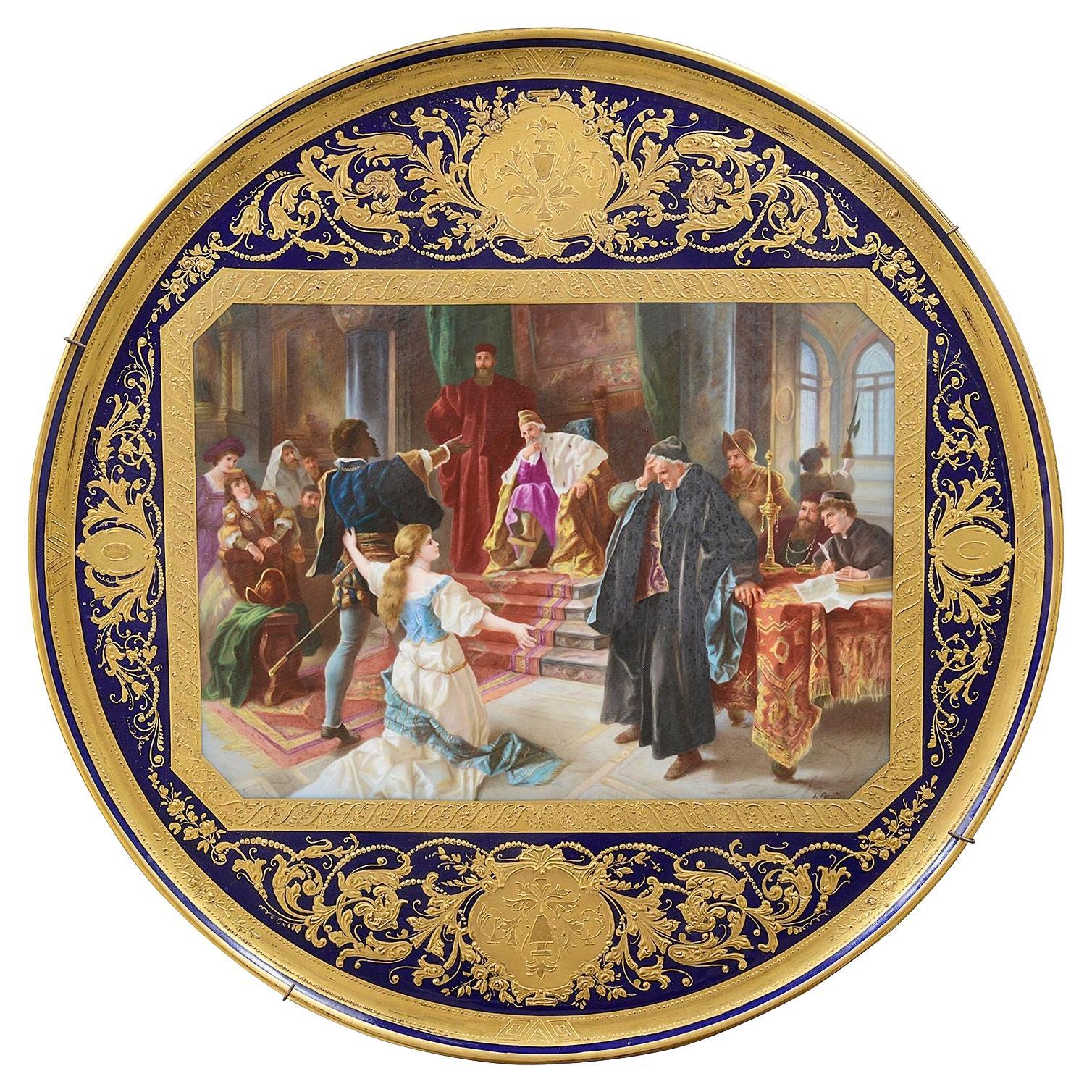 Large Vienna porcelain charger, depicting Orthello. 50cm Dia. in vendita