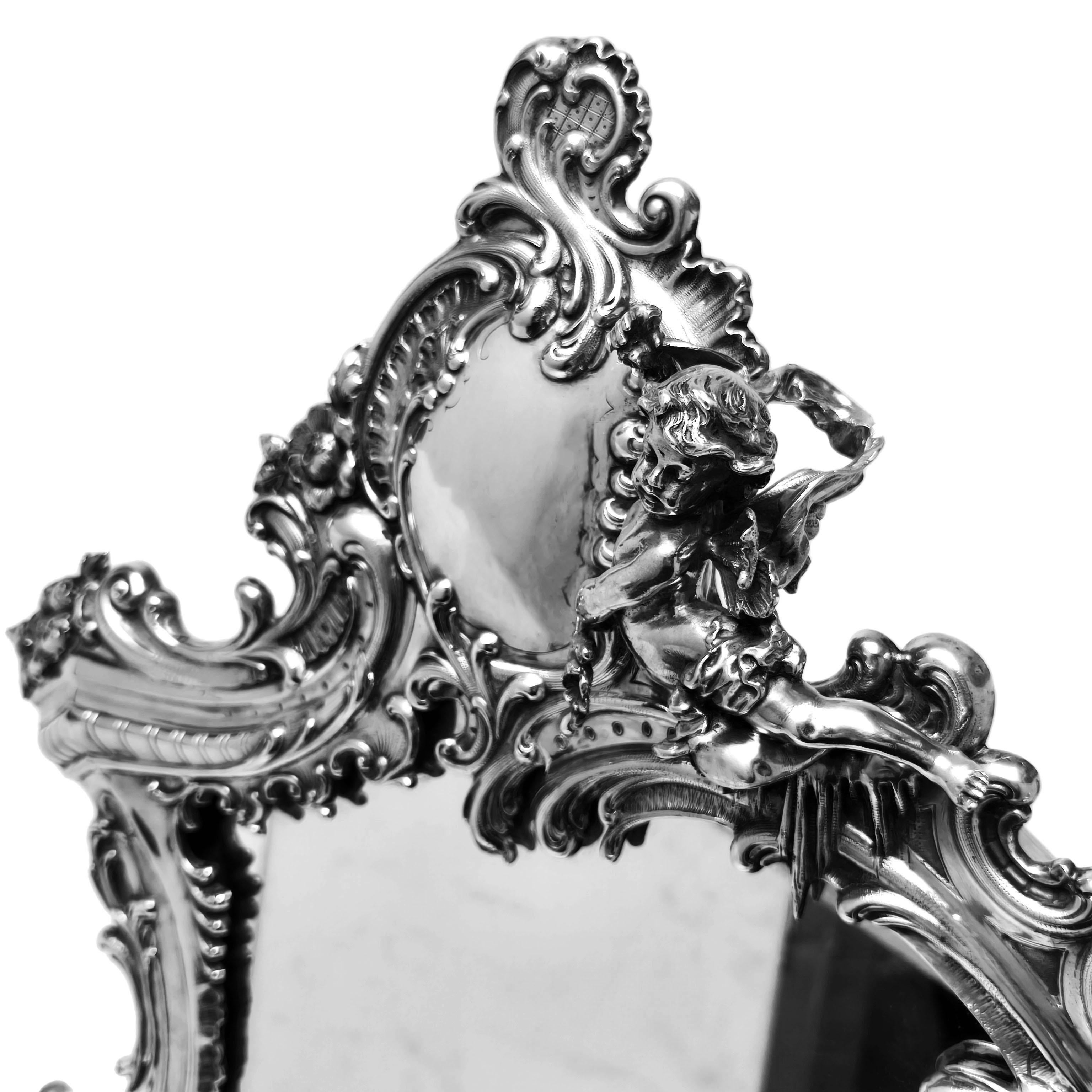Austrian Large Viennese Antique Silver Table Mirror Rococo Style Austria c. 1890 For Sale