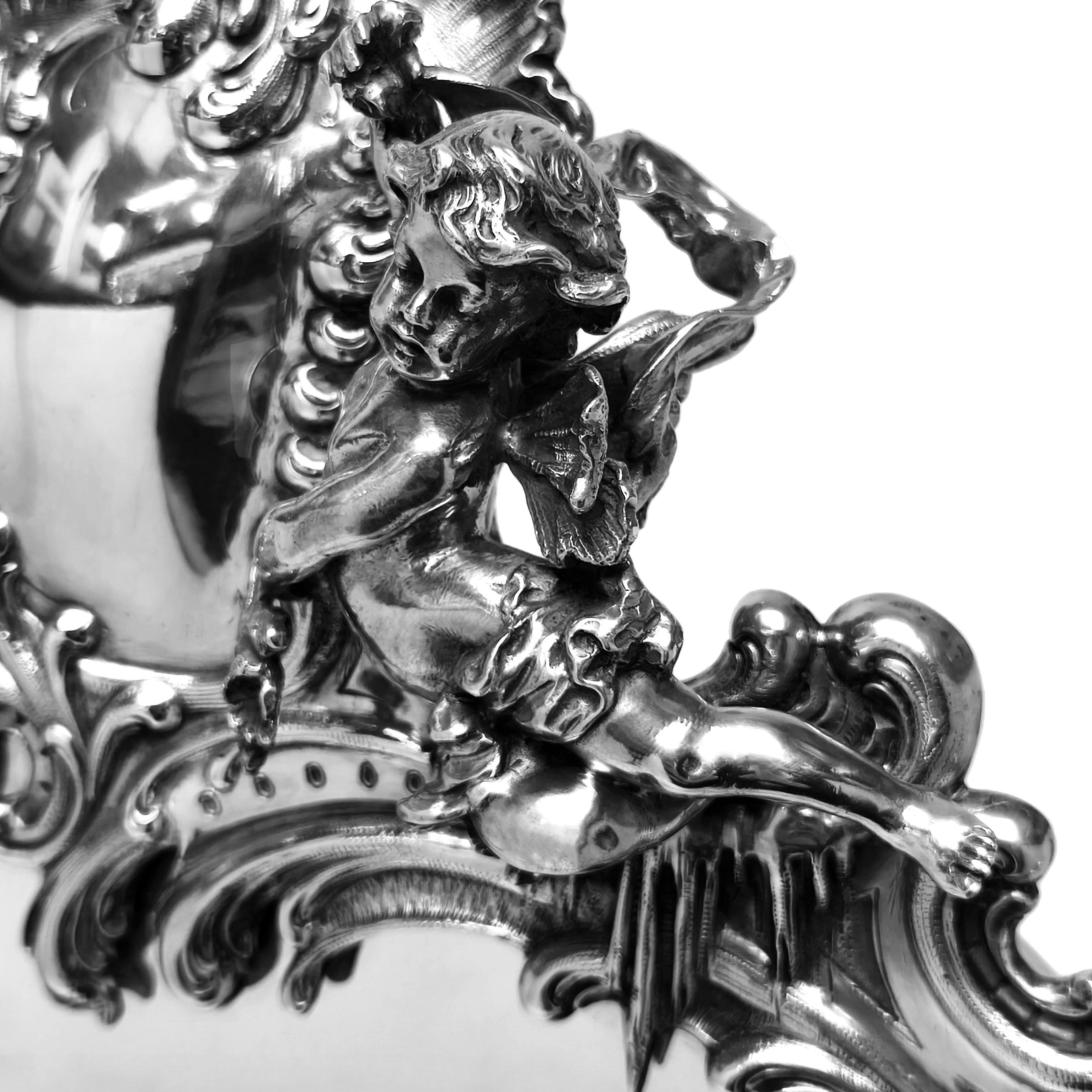 Large Viennese Antique Silver Table Mirror Rococo Style Austria c. 1890 In Good Condition For Sale In London, GB
