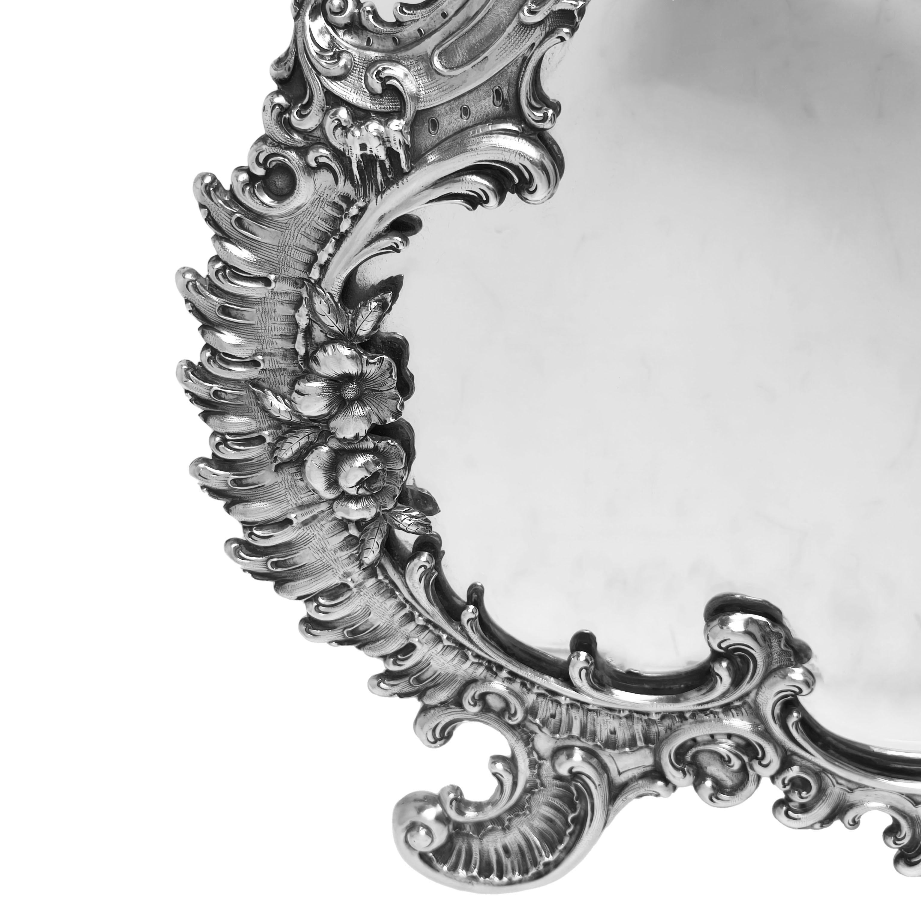 19th Century Large Viennese Antique Silver Table Mirror Rococo Style Austria c. 1890 For Sale
