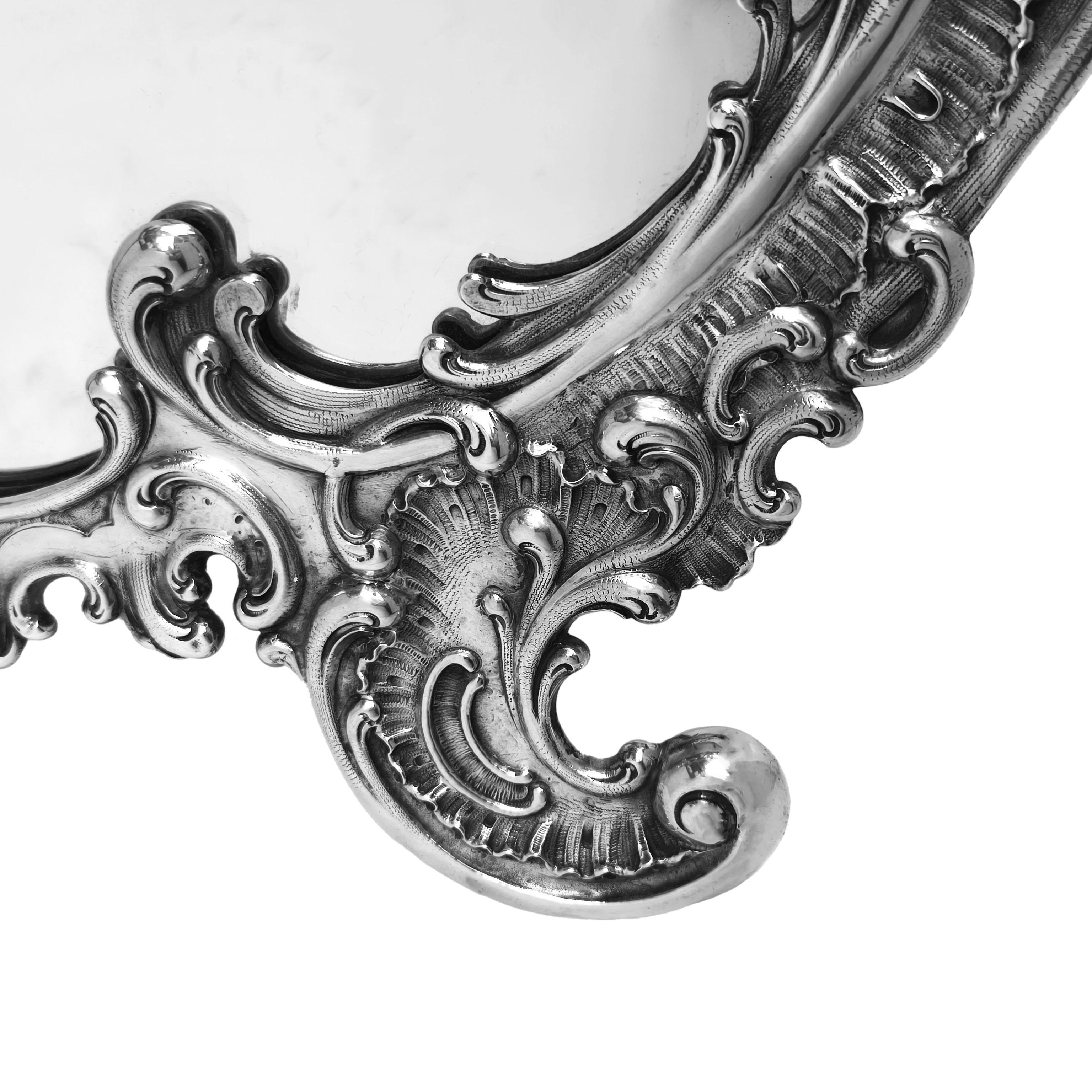 Large Viennese Antique Silver Table Mirror Rococo Style Austria c. 1890 For Sale 1
