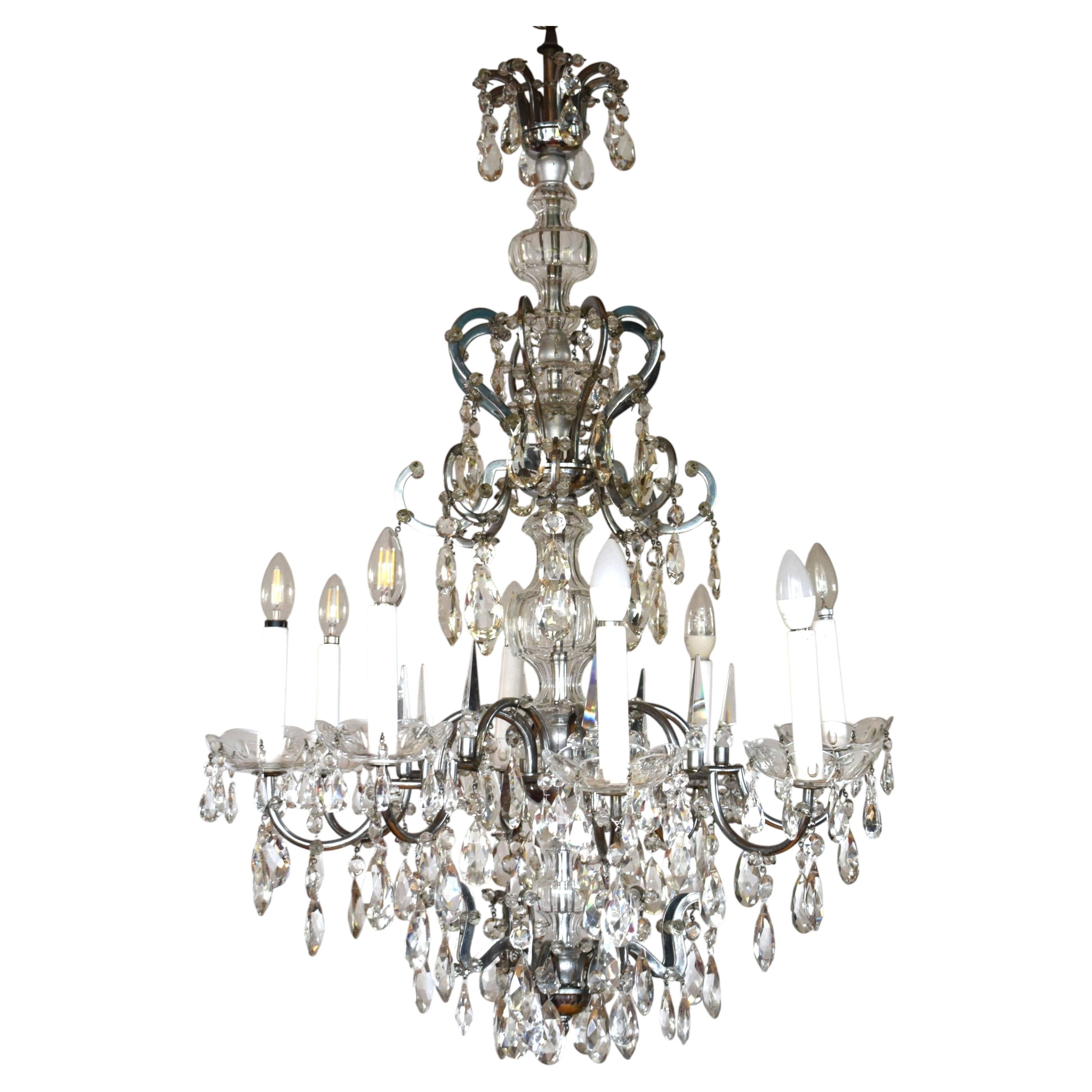 Large Viennese Art Deco crystal chandelier For Sale