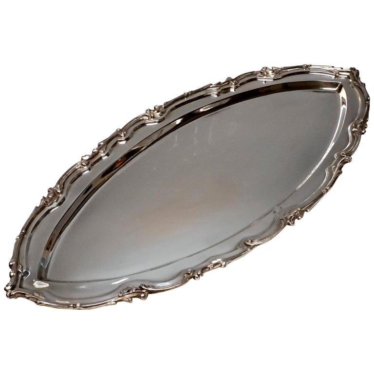 Large Viennese Art Nouveau Silver Platter in the Shape of a Boat, circa 1900 For Sale