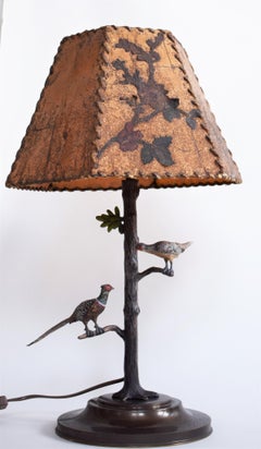 Large Viennese Bronze Table Lamp; 2 pheasants