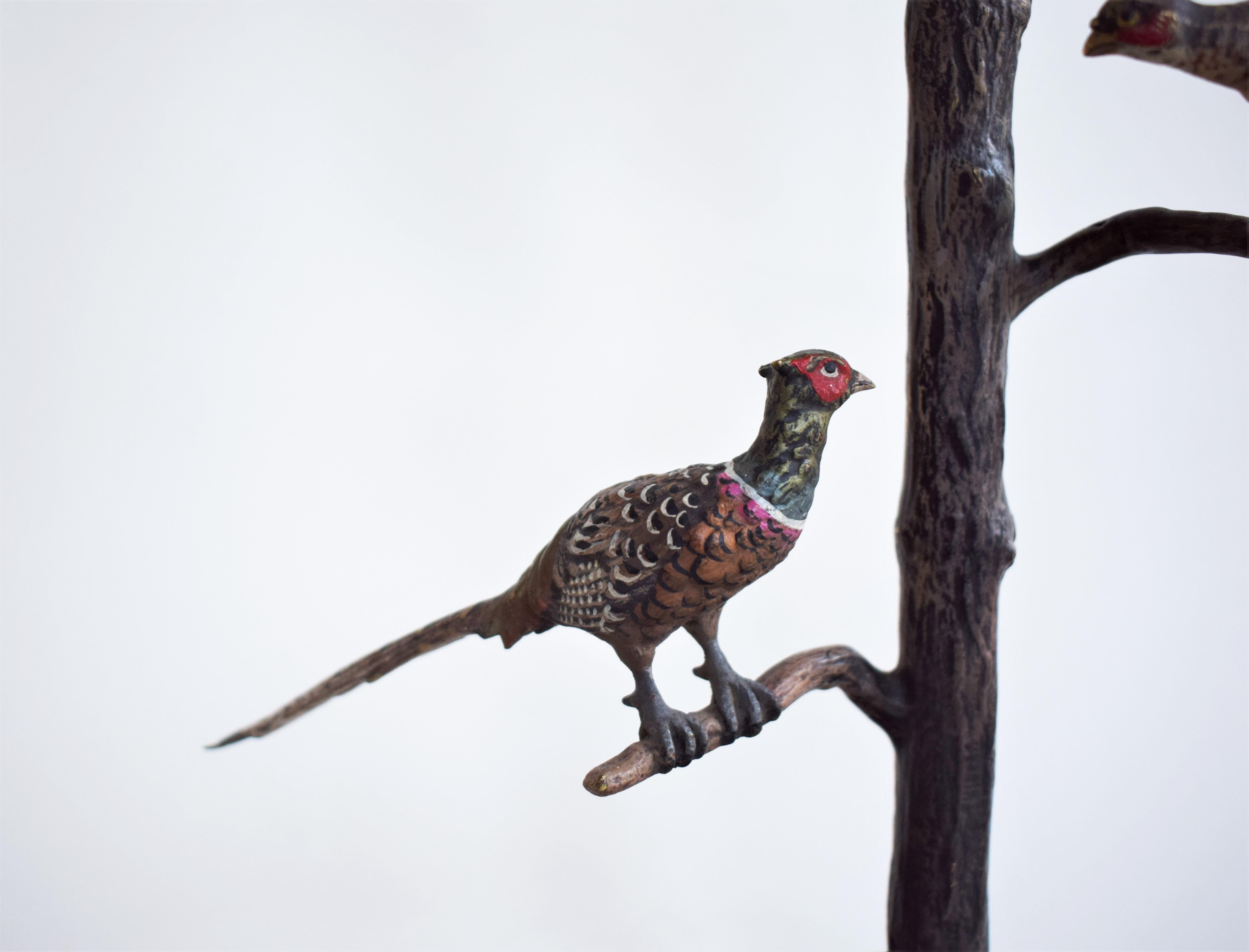 Early 20th Century Large Viennese Bronze Table Lamp; 2 pheasants For Sale