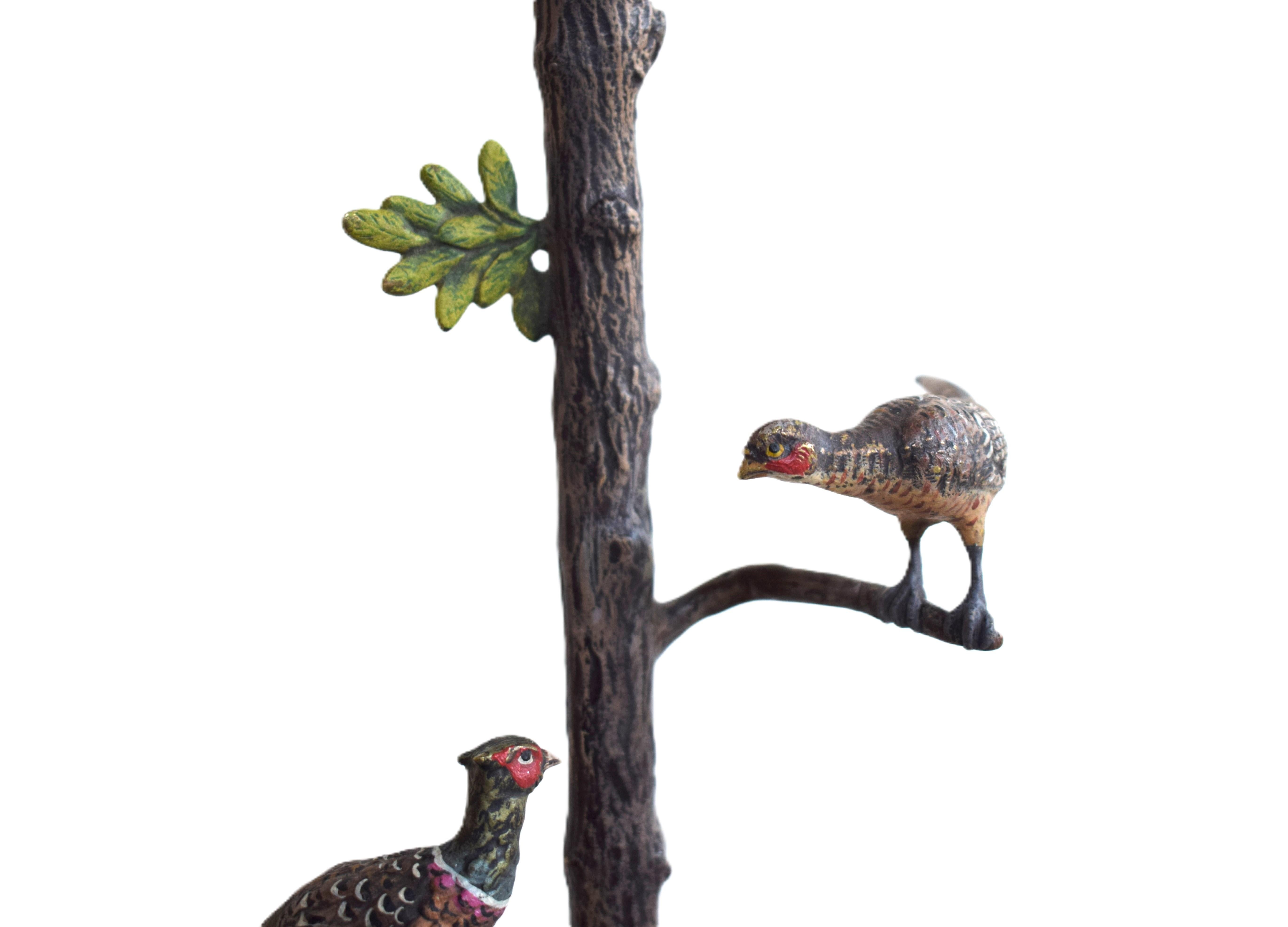 Large Viennese Bronze Table Lamp; 2 pheasants For Sale 1