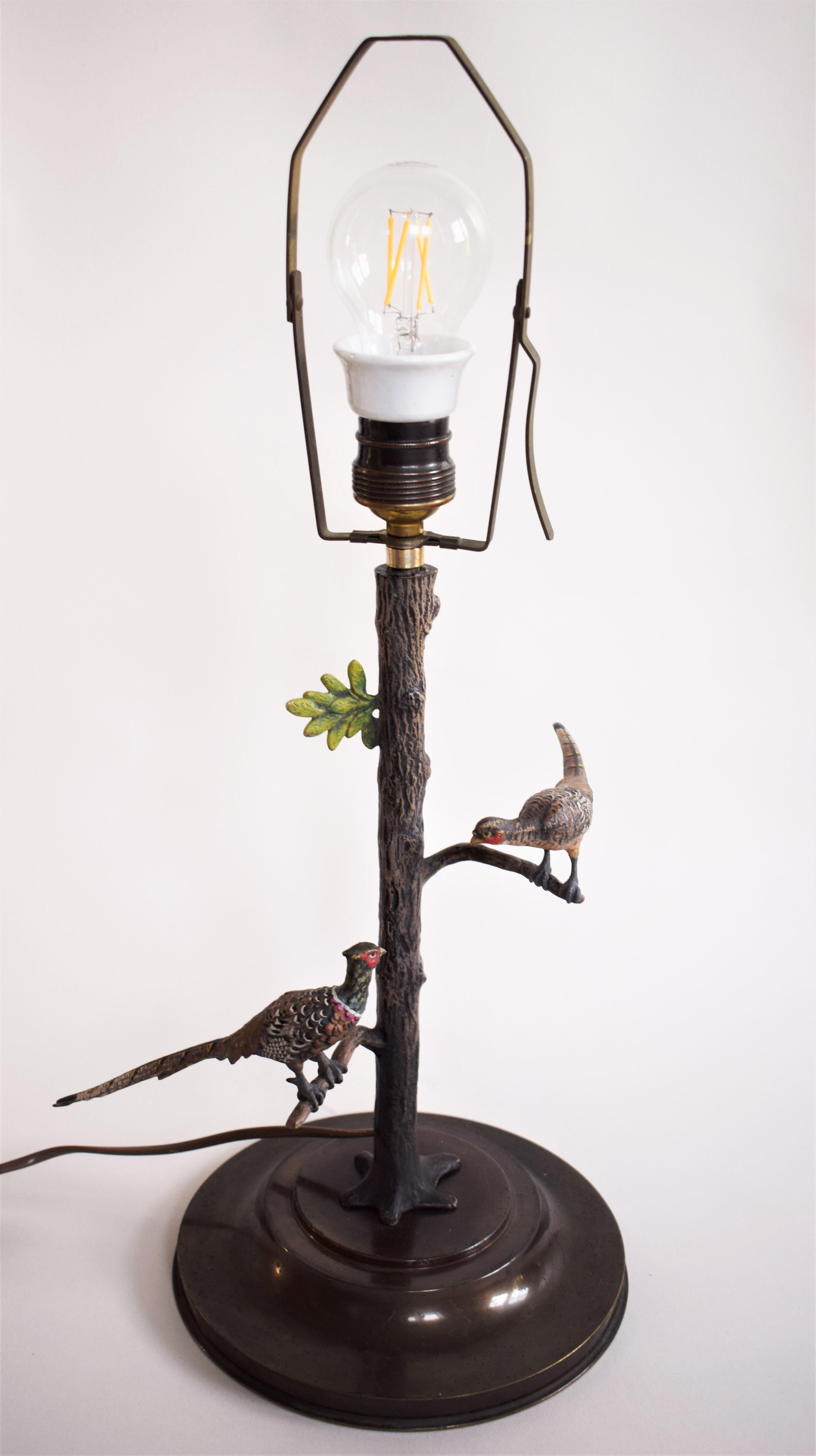 Large Viennese Bronze Table Lamp; 2 pheasants For Sale 2