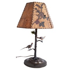 Large Viennese Bronze Table Lamp; 2 pheasants