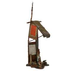 Large Viennese Cold-Painted Bronze Lamp by Titze