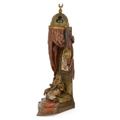 Large Viennese Cold-Painted Bronze Lamp of a Mandolin Player by Bergman