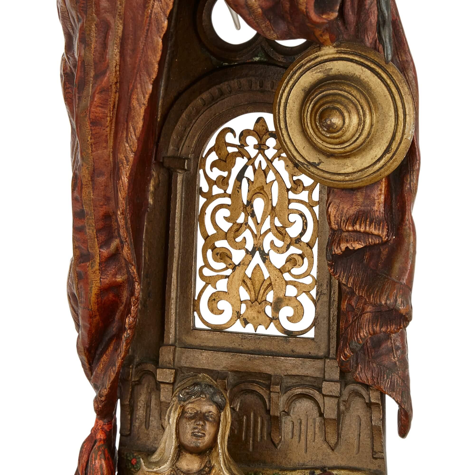 Große Wiener Lampe aus kalt bemalter Bronze eines Mandolin-Spielers von Bergman (Islamisch) im Angebot