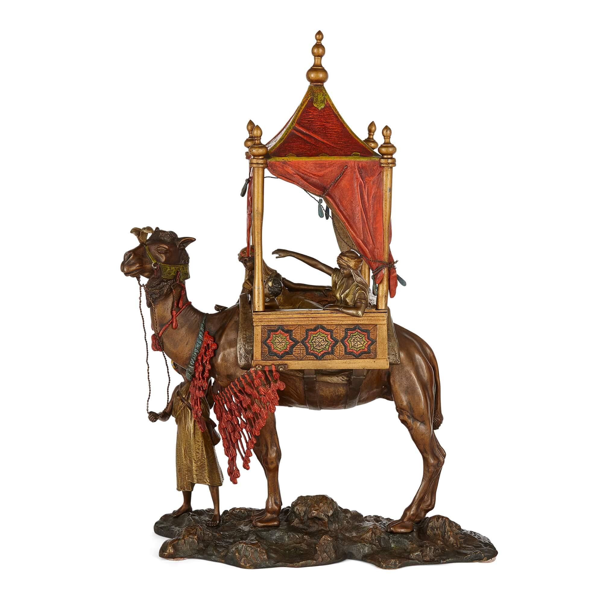 Large Viennese cold painted patinated bronze Orientalist lamp by Titze 
Austrian, Early 20th Century 
Height 48cm, width 34cm, depth 16cm

Crafted in the quintessential Viennese style, this exceptional lamp by Austrian artisan Alfonzo Titze, made in