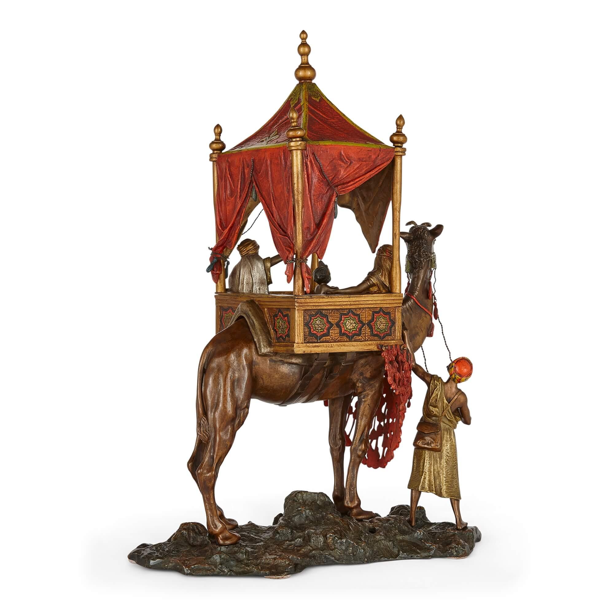 Autrichien Grande lampe viennoise orientaliste en bronze patiné peint à froid par Titze  en vente
