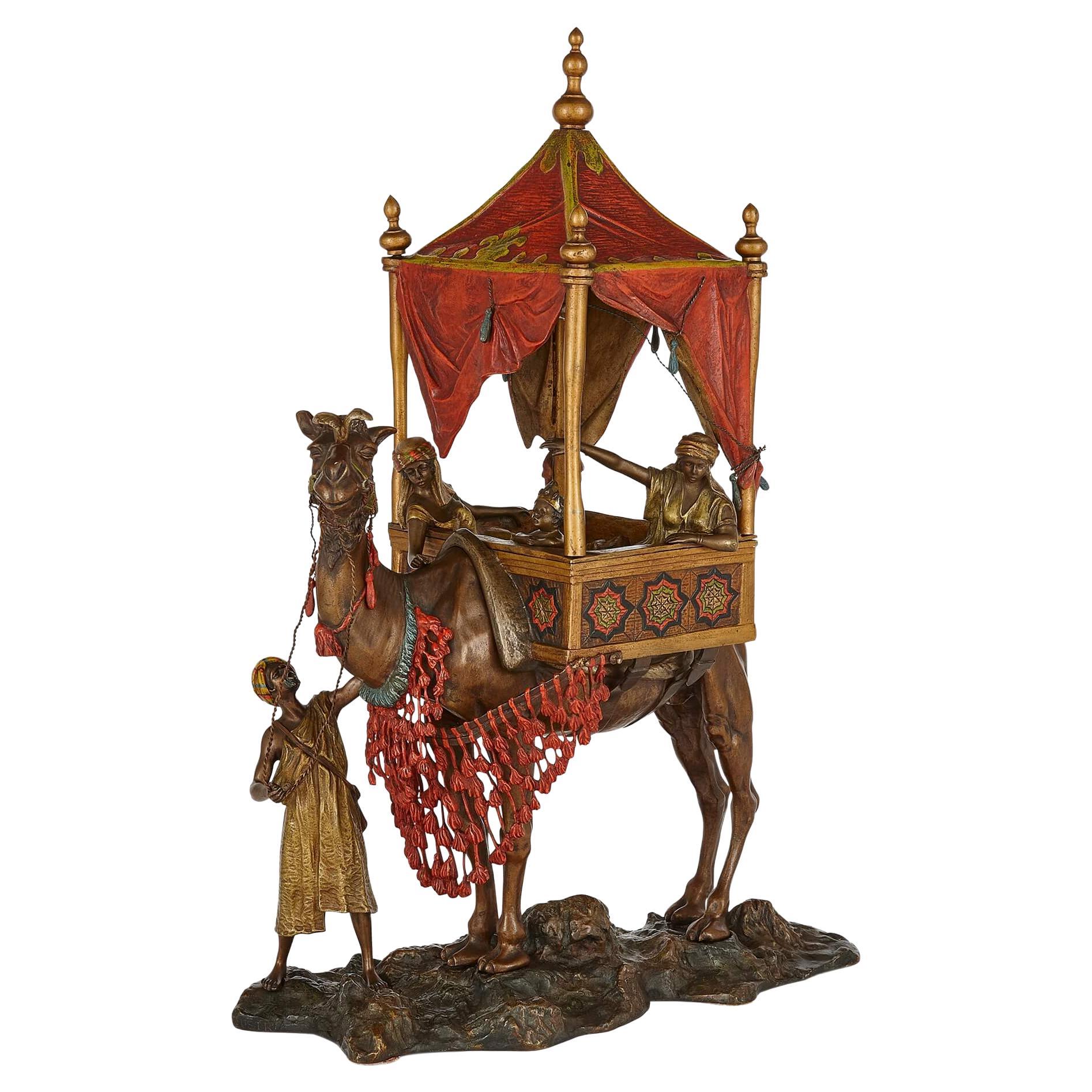 Grande lampada orientalista viennese in bronzo patinato dipinto a freddo di Titze 