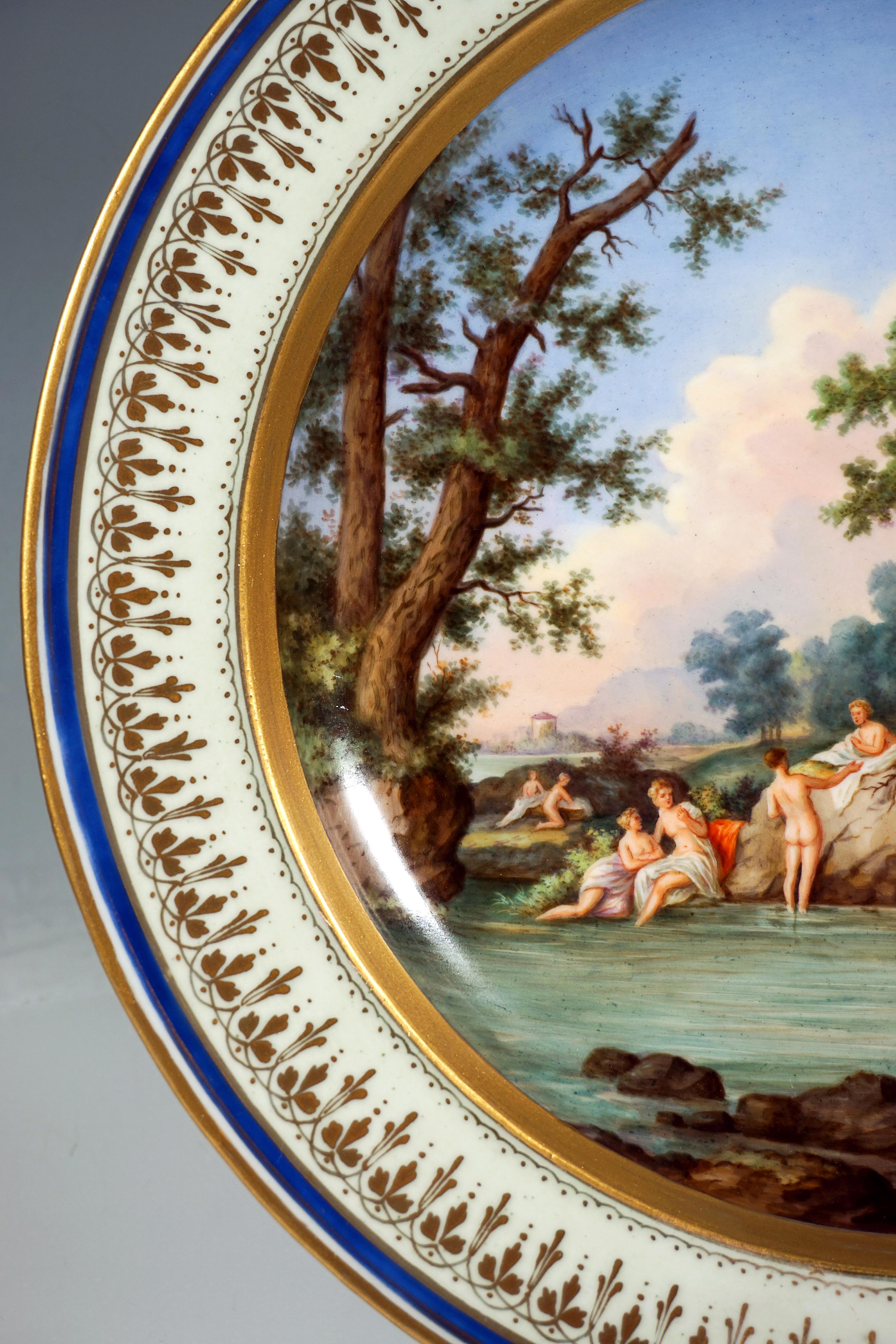 Large Viennese Imperial Porcelain Picture Plate With Arcadian Landscape, 1828 In Good Condition In Vienna, AT