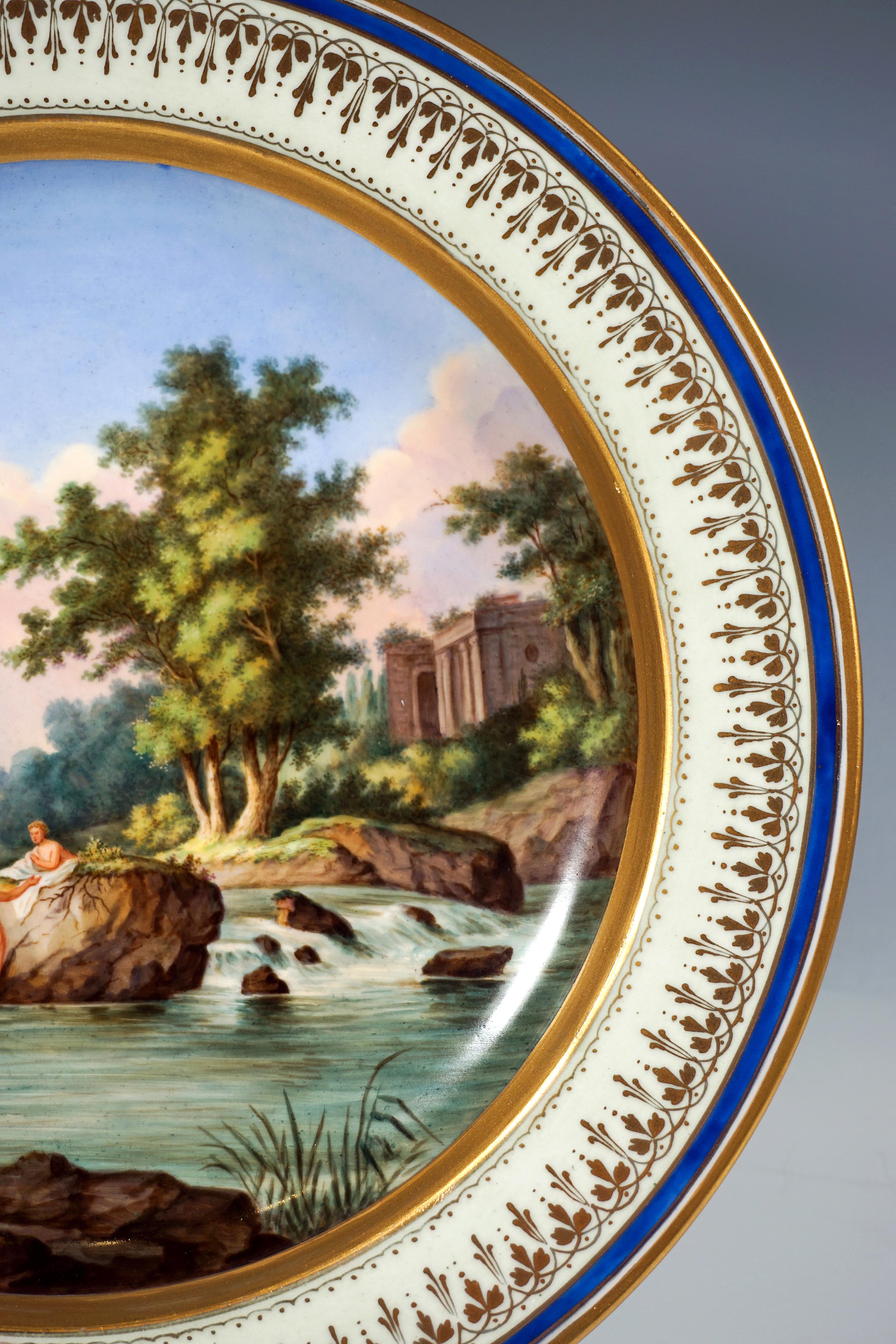 Early 19th Century Large Viennese Imperial Porcelain Picture Plate With Arcadian Landscape, 1828