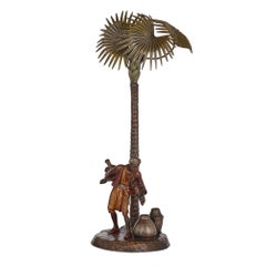 Large Viennese Orientalist Lamp in Cold-Painted Bronze