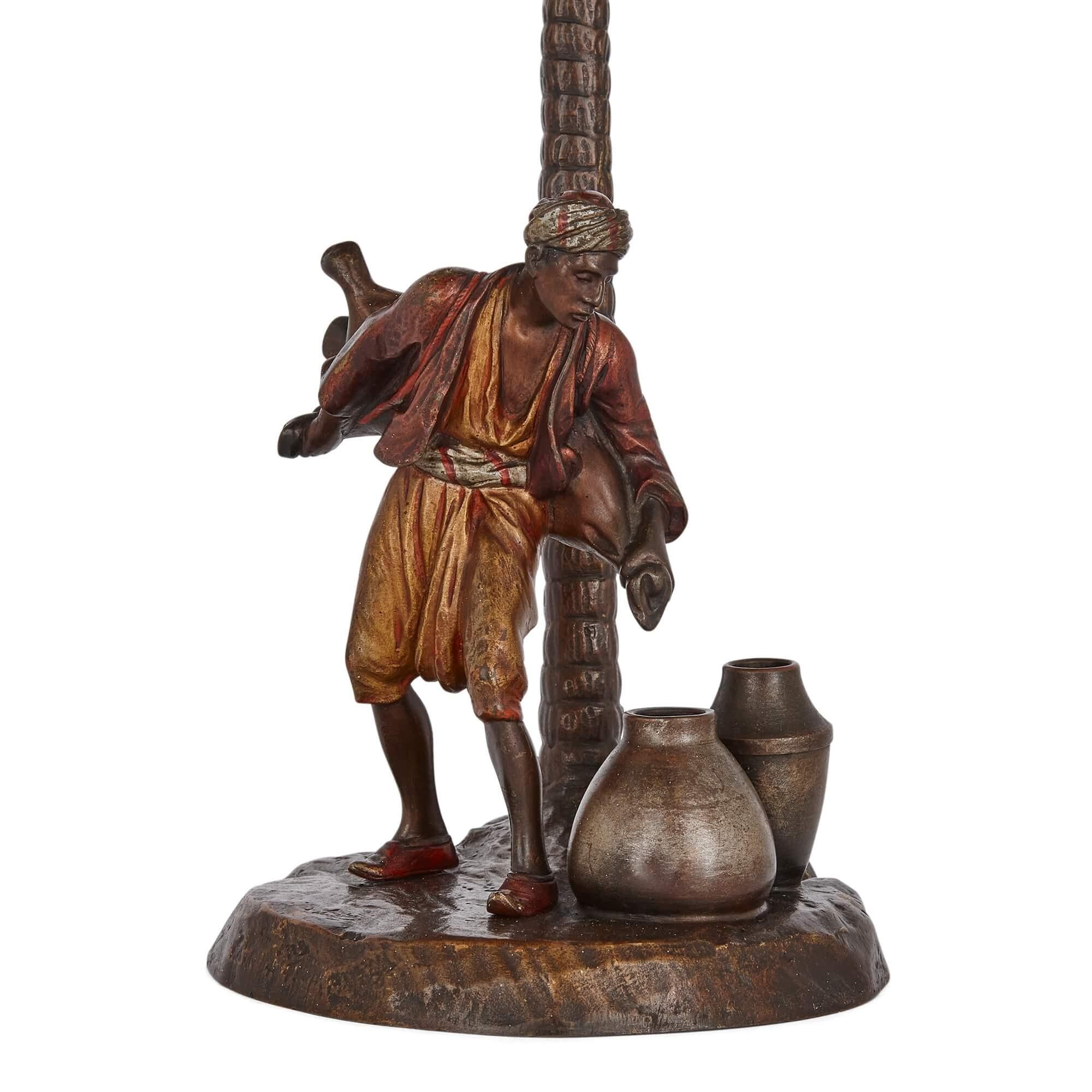 Islamic Large Viennese Orientalist Lamp in Cold-Painted Bronze For Sale