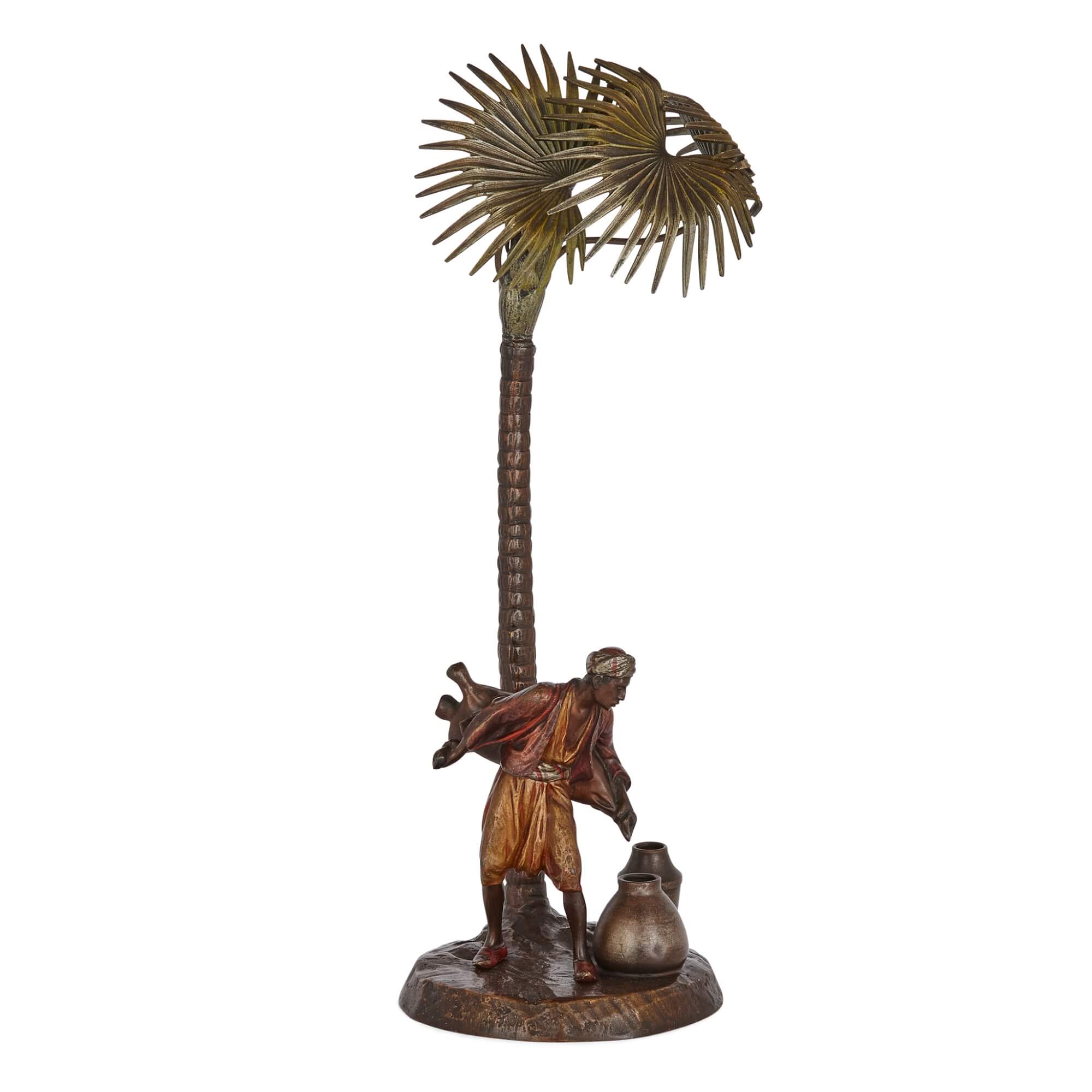 Large Viennese Orientalist Lamp in Cold-Painted Bronze