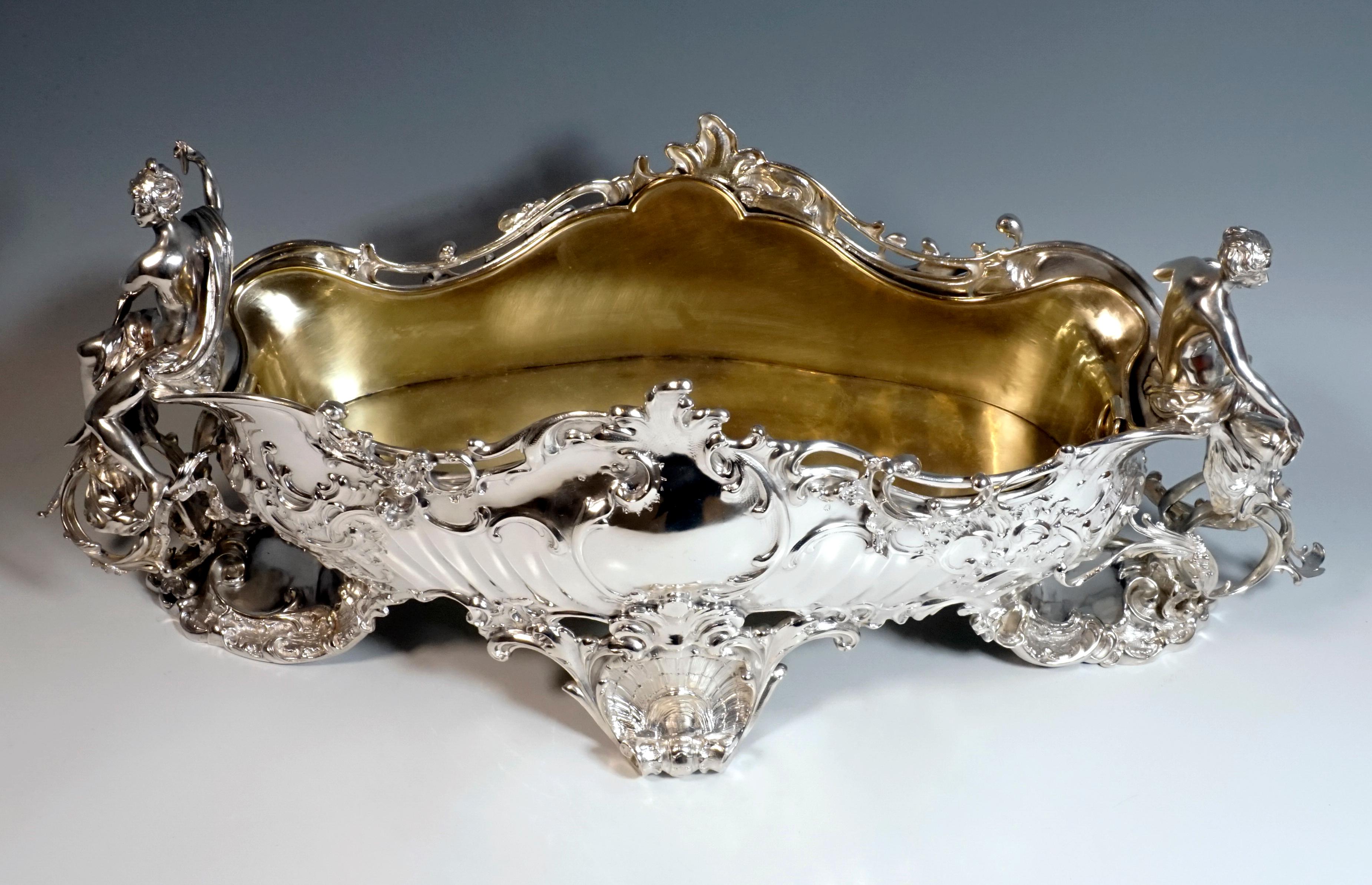 English Large Viennese Silver Ornate Centerpiece with Nymphs by Brüder Frank, circa 1890