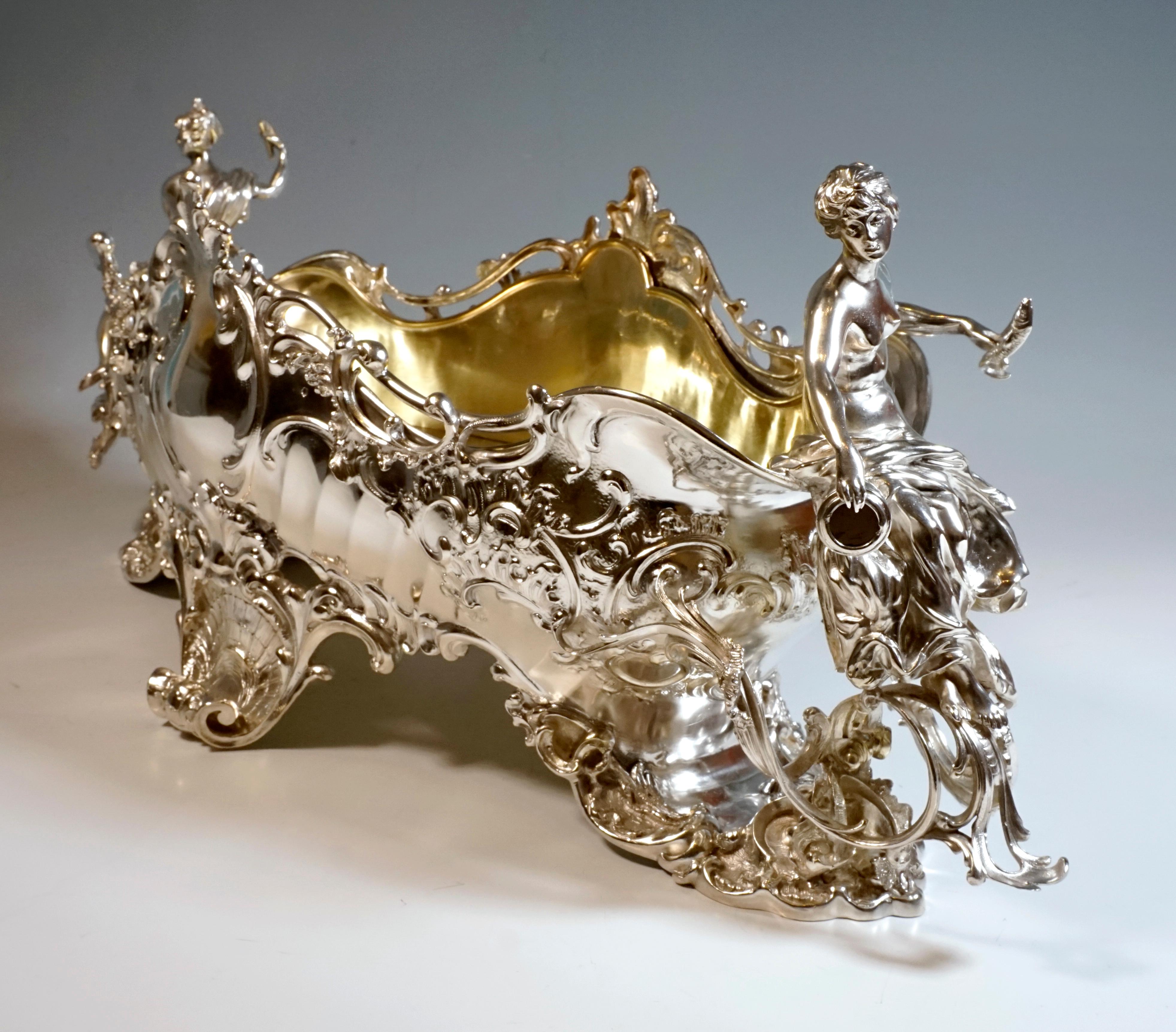 Hand-Crafted Large Viennese Silver Ornate Centerpiece with Nymphs by Brüder Frank, circa 1890