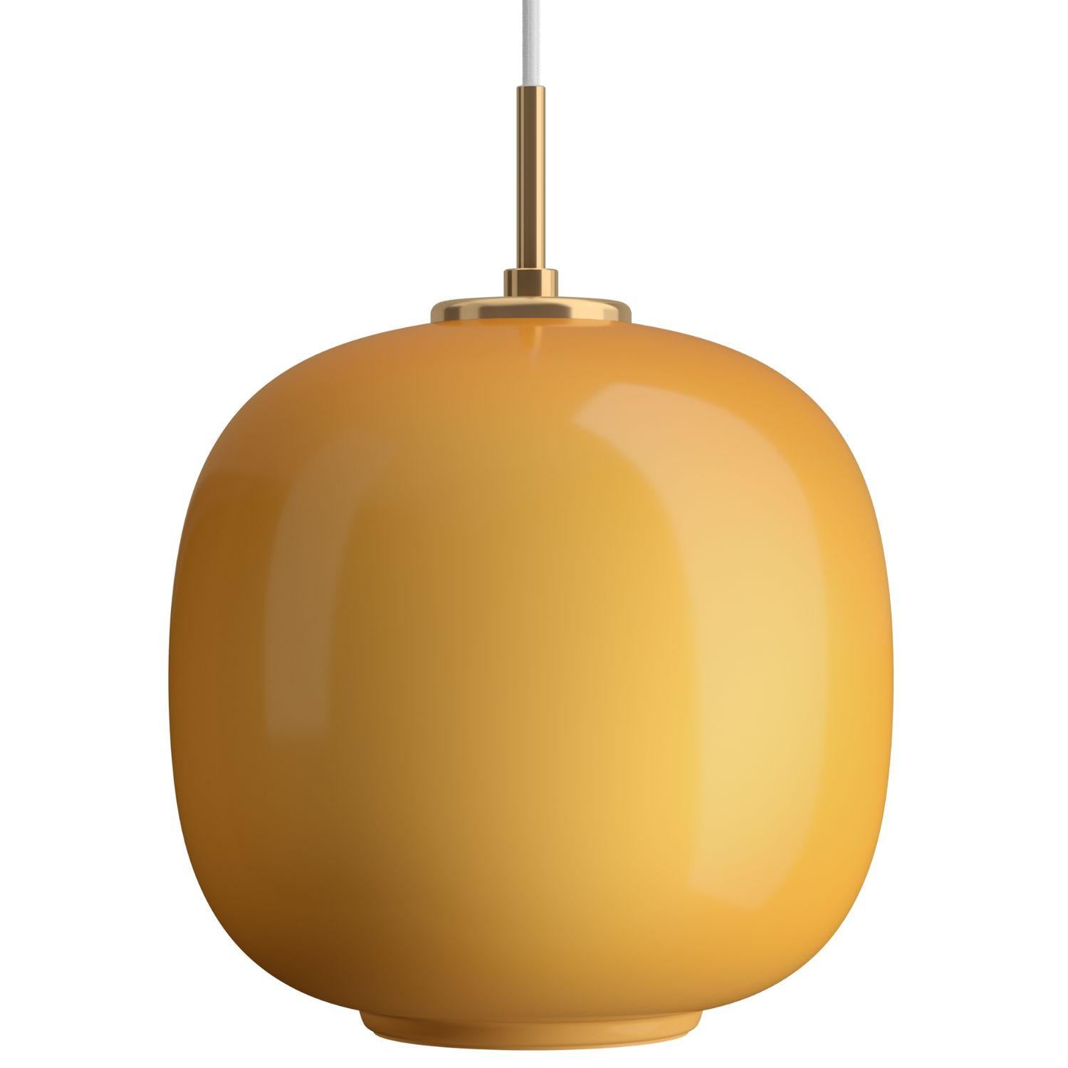 Brushed Large Vilhelm Lauritzen VL45 'Radiohus' Pendant in Amber Glass for Louis Poulsen For Sale