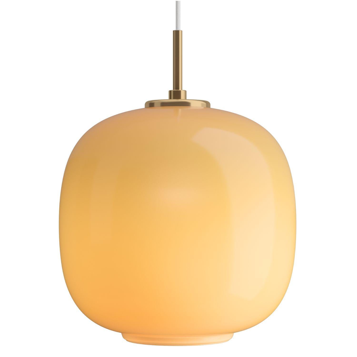 Large Vilhelm Lauritzen VL45 'Radiohus' Pendant in Amber Glass for Louis Poulsen In New Condition For Sale In Glendale, CA