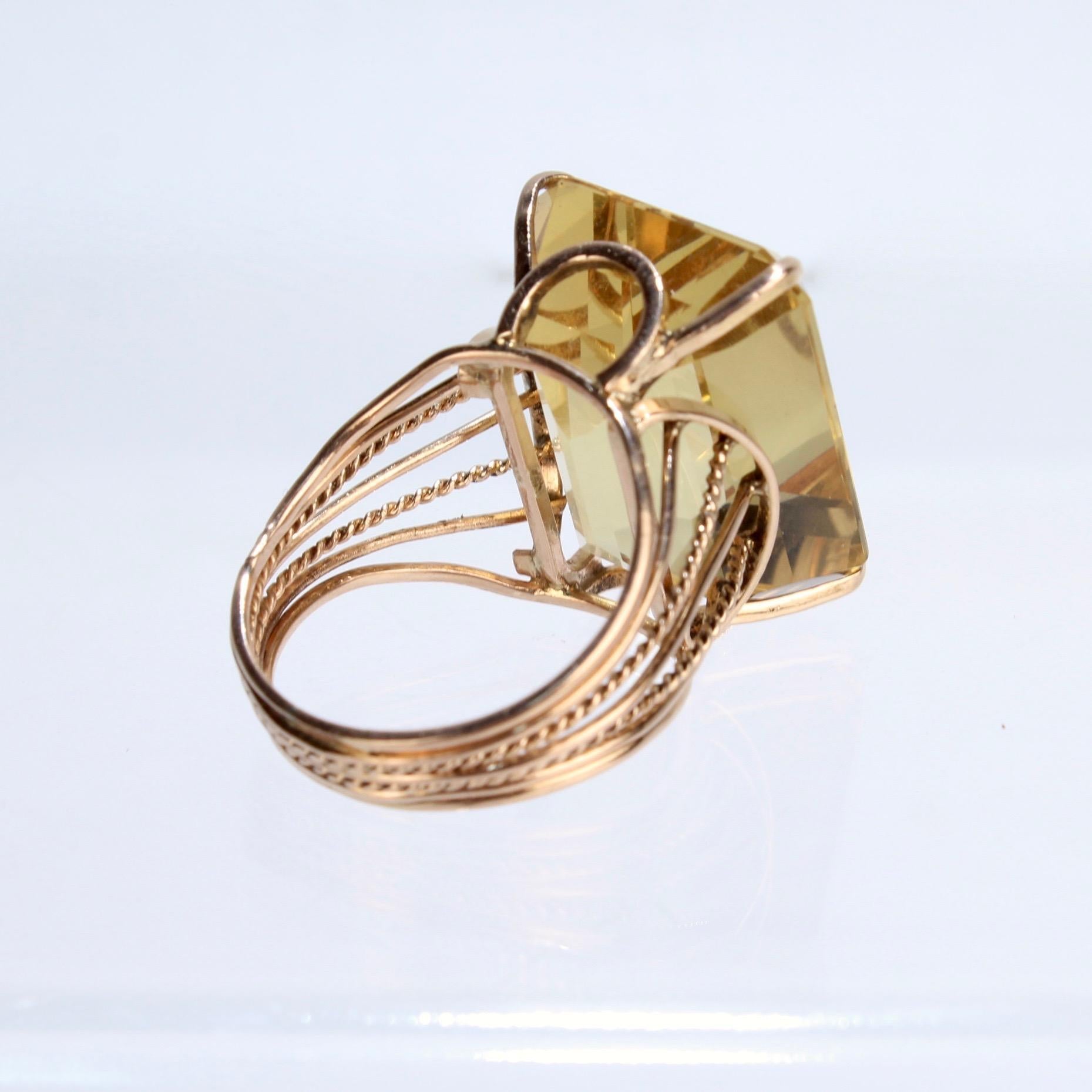 Large Vintage 14 Karat Gold and Citrine Gemstone Cocktail Ring In Good Condition In Philadelphia, PA
